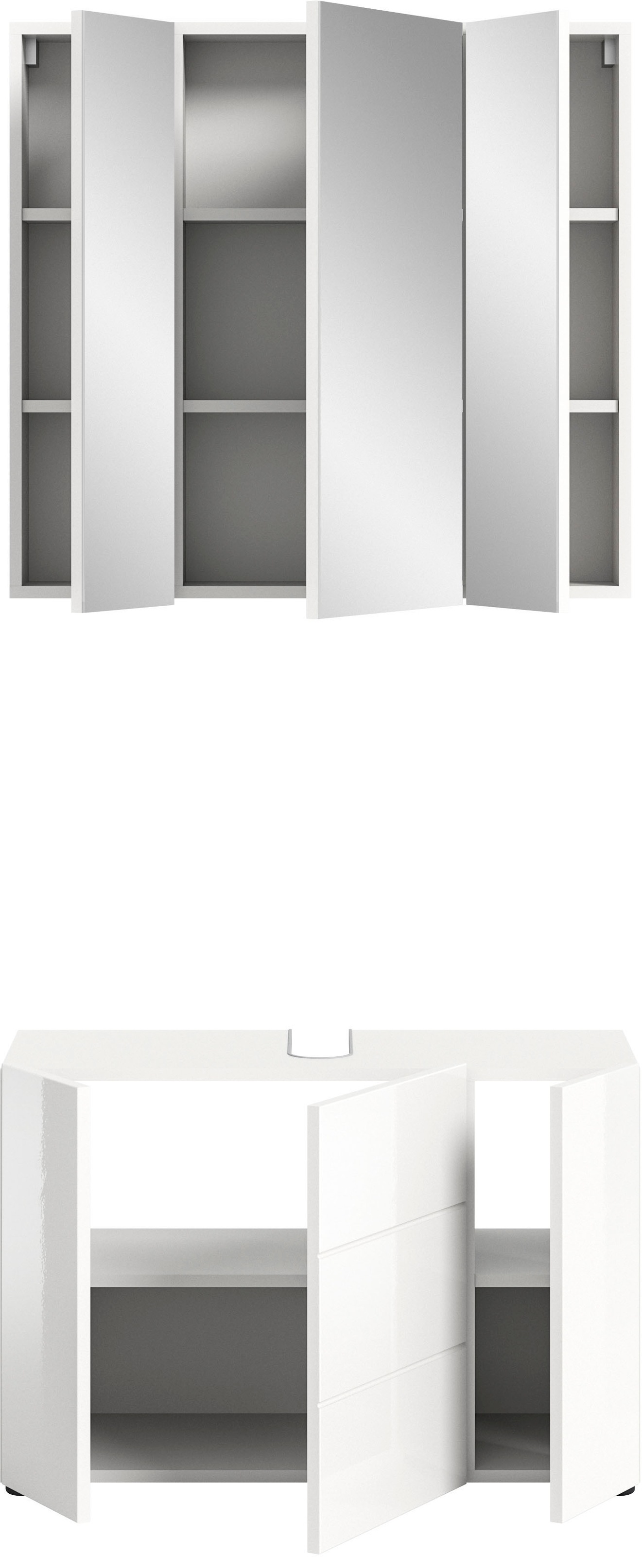 welltime Badmöbel-Set »BIEL, TOPSELLER!, 2 teilig, hochwertige MDF Front, Rillenoptik«, (2 St., 2 teiliges Set, bestehend aus: Waschbeckenunterschrank, Spiegelschrank), Badmöbel, Kombination, Kombi, Badezimmer, Badkombination, Badschrank