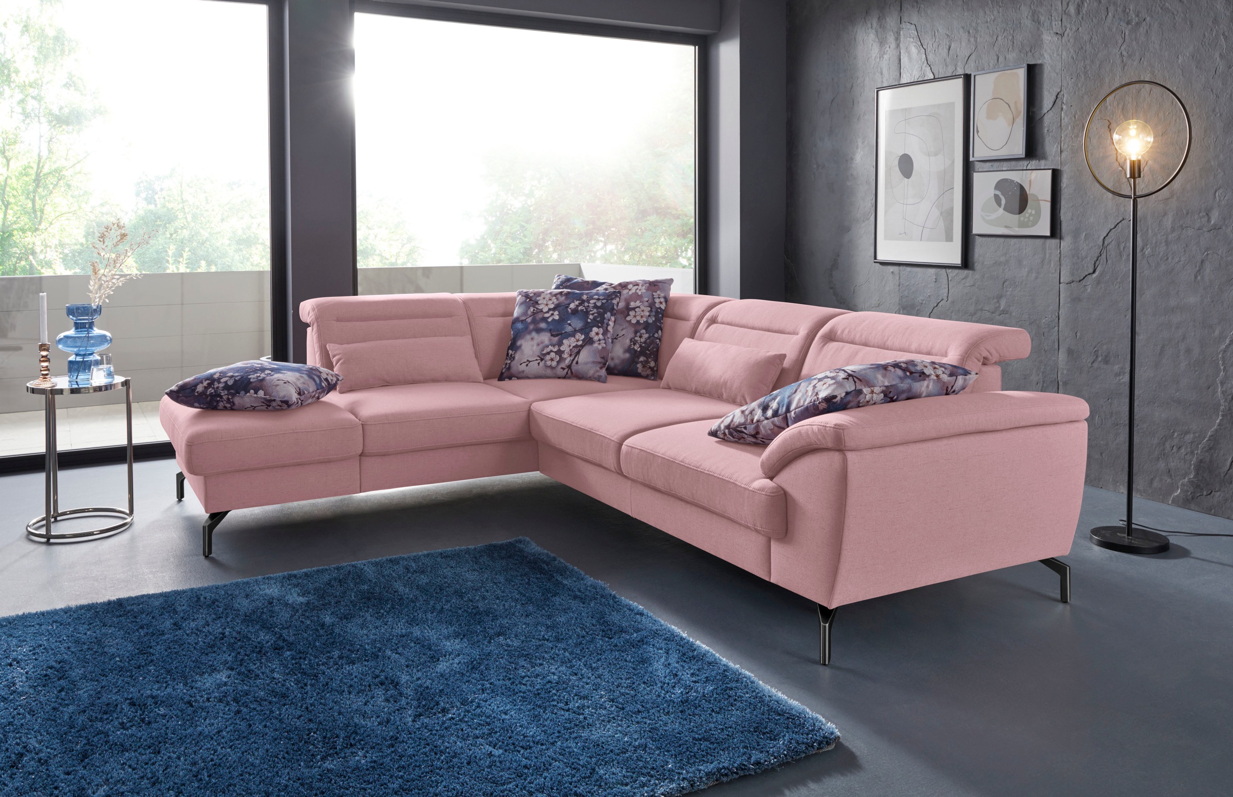 sit&more Ecksofa »Percy L-Form«, 15 cm Fußhöhe, Sitztiefenverstellung, wahlweise in 2 Fußfarben