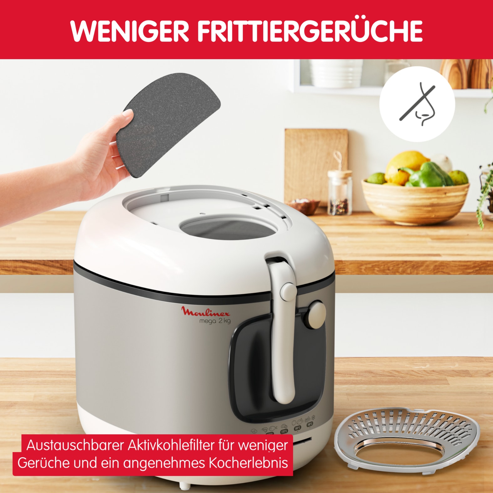 Moulinex Fritteuse »Mega«, 2100 W, einstellbarer Thermostat, Kontrollleuchte, Fritteuse mit Öl, AM4800