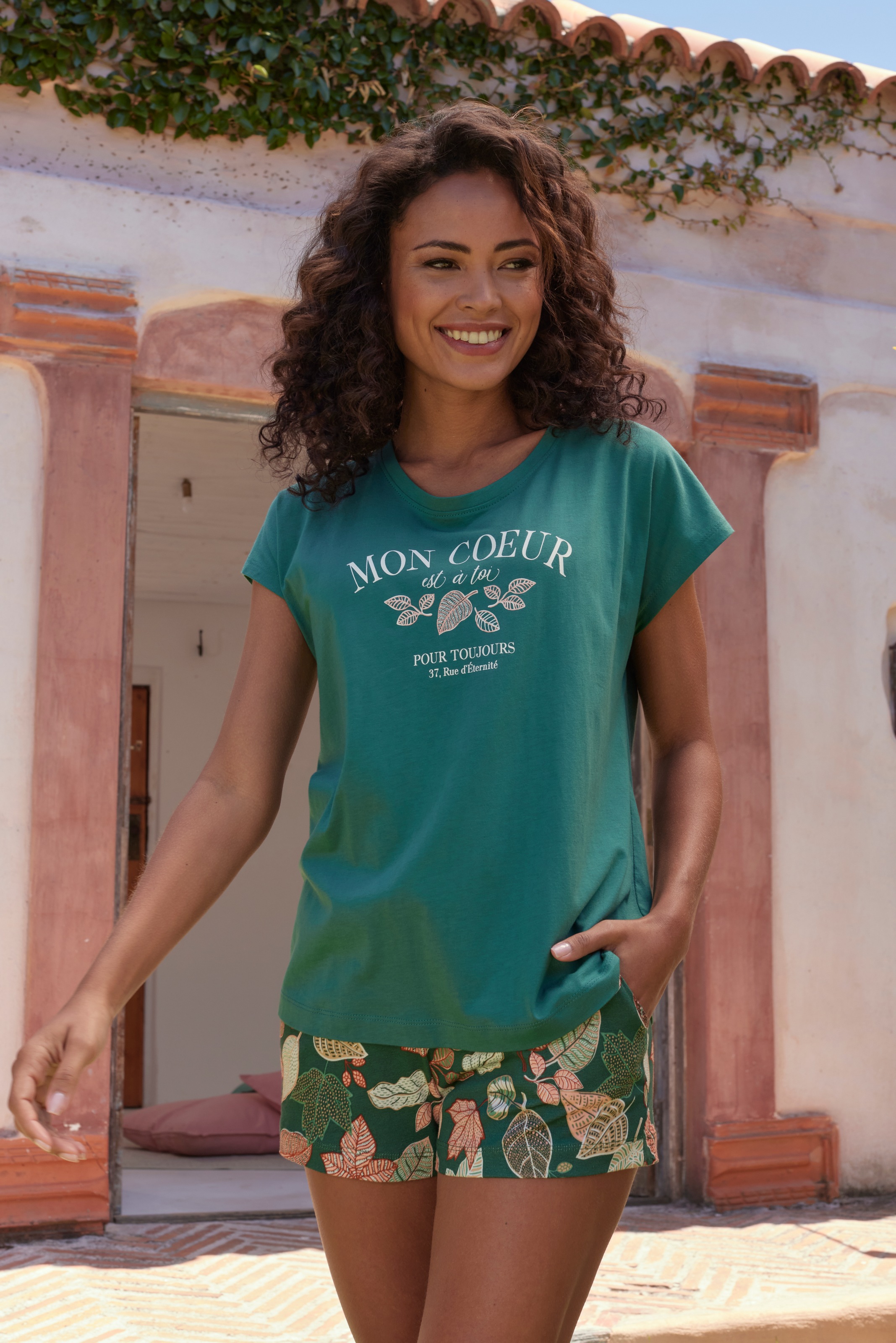Vivance Dreams Pyjamaoberteil, mit herbstlichem Frontdruck
