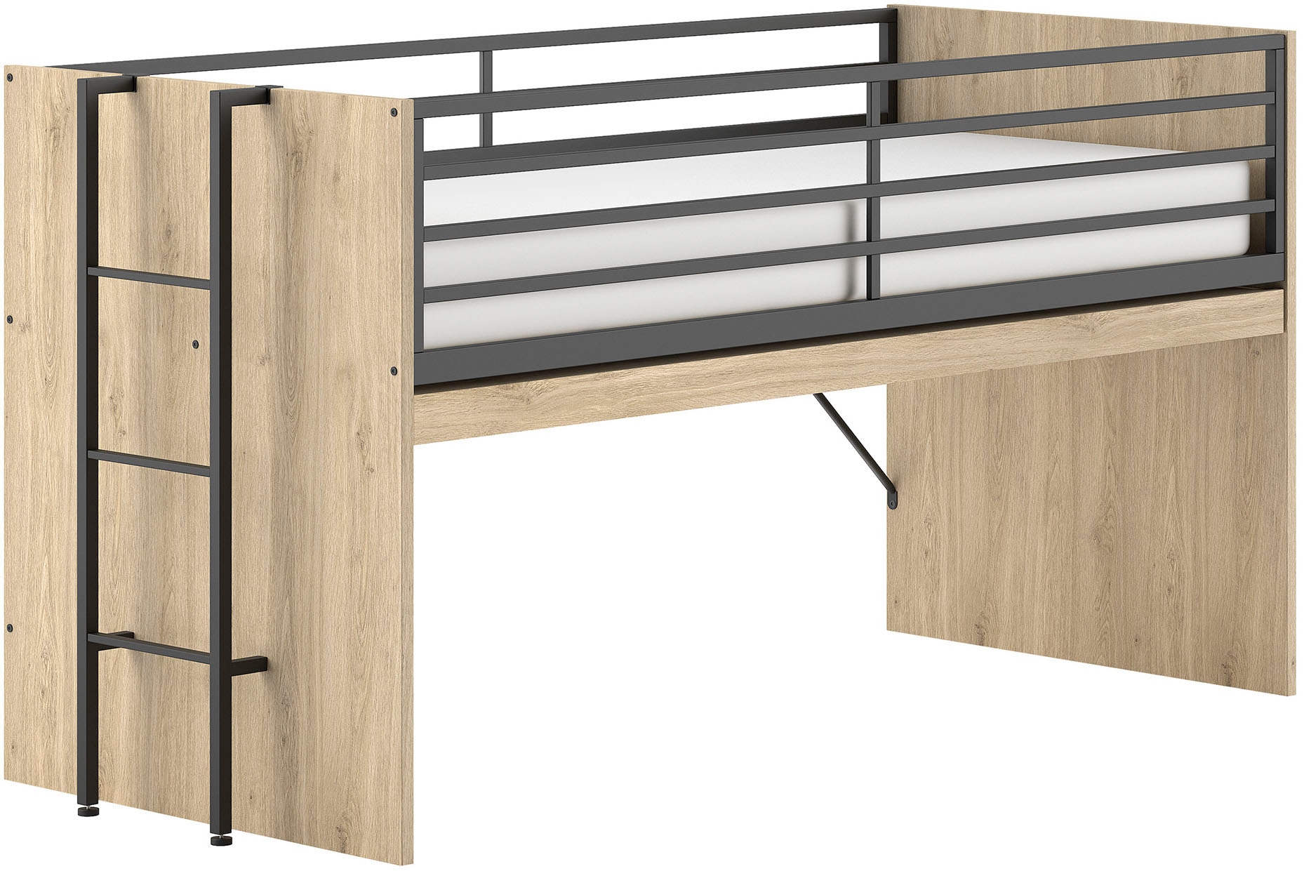 Vipack Hochbett »Sam, Schlafen Und Arbeiten In Einem, Wahlweise Eiche- Oder Weiß-Dekor« Liegefläche 90x200 Cm, Darunter Eine Große Ausziehbare