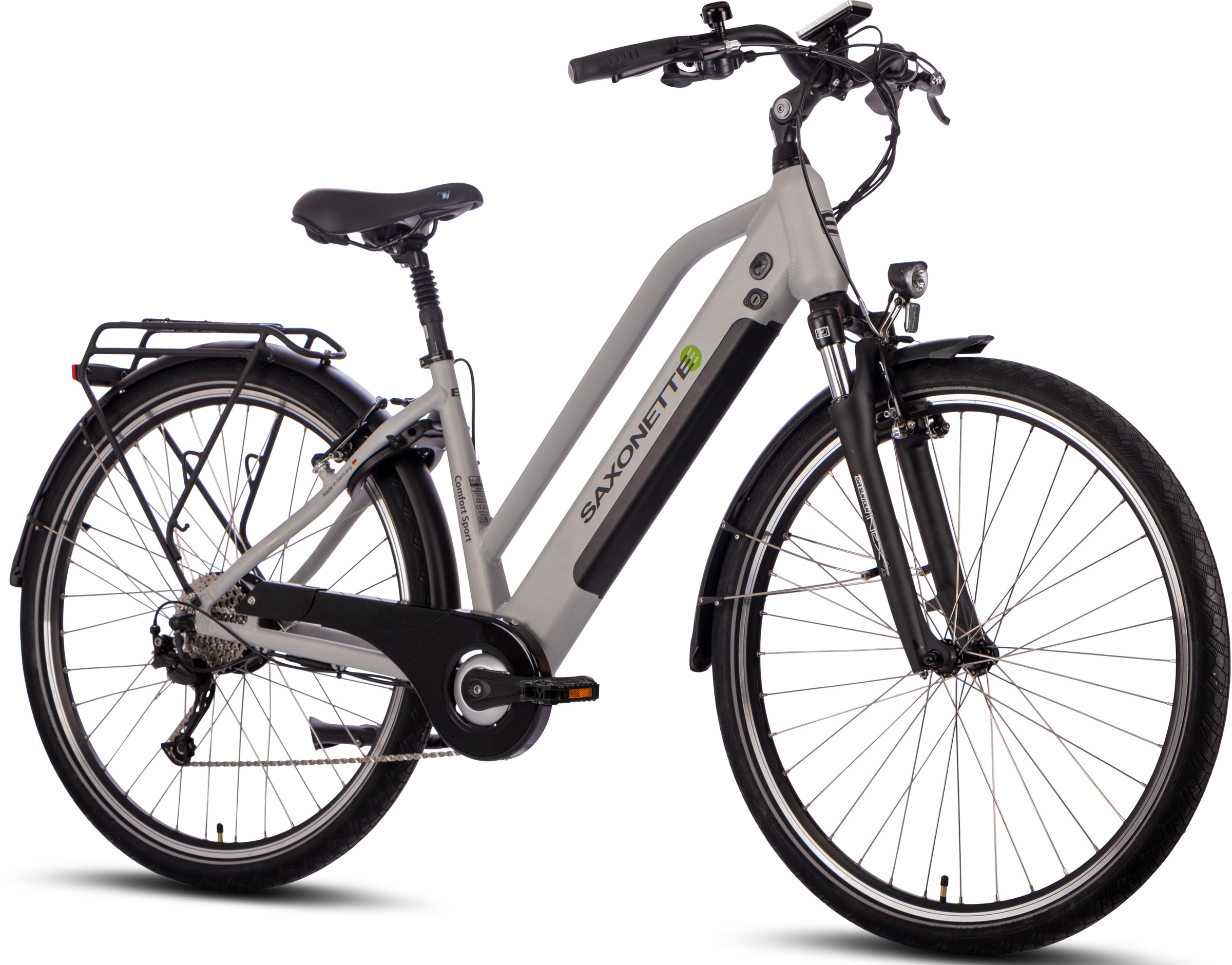 SAXONETTE E-Bike »Comfort Sport«, 9 Gang, Shimano, Alivio, Heckmotor 250 W, (mit integr. Rahmenschloss), Pedelec, Elektrofahrrad für Damen u. Herren