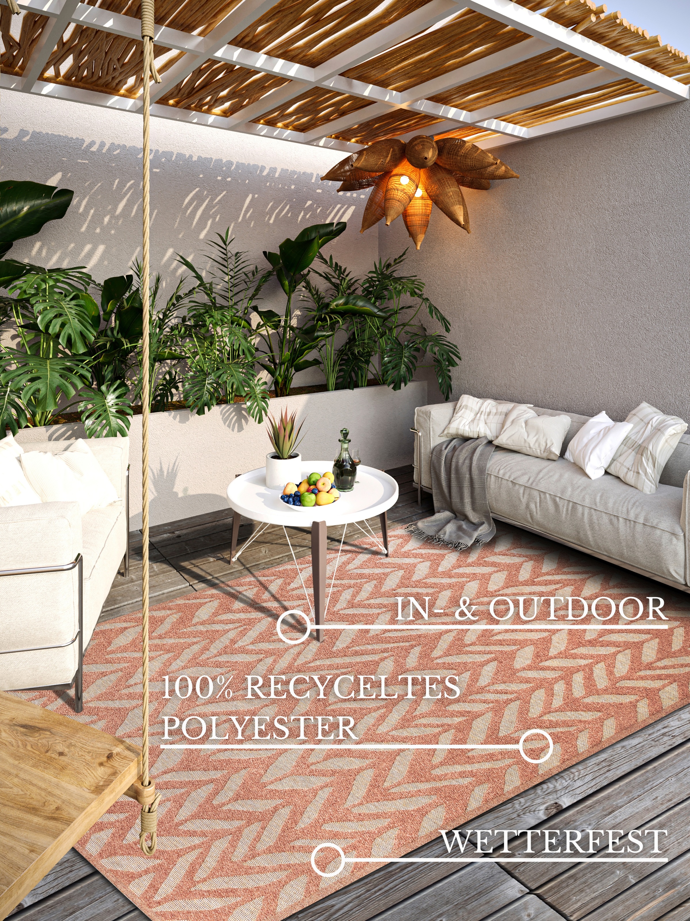 Villeroy & Boch Outdoorteppich »Georgette«, rechteckig, 4 mm Höhe, In-& Outdoor, Flachgewebe, wetterfest, Terrasse, Balkon, modern, Trend