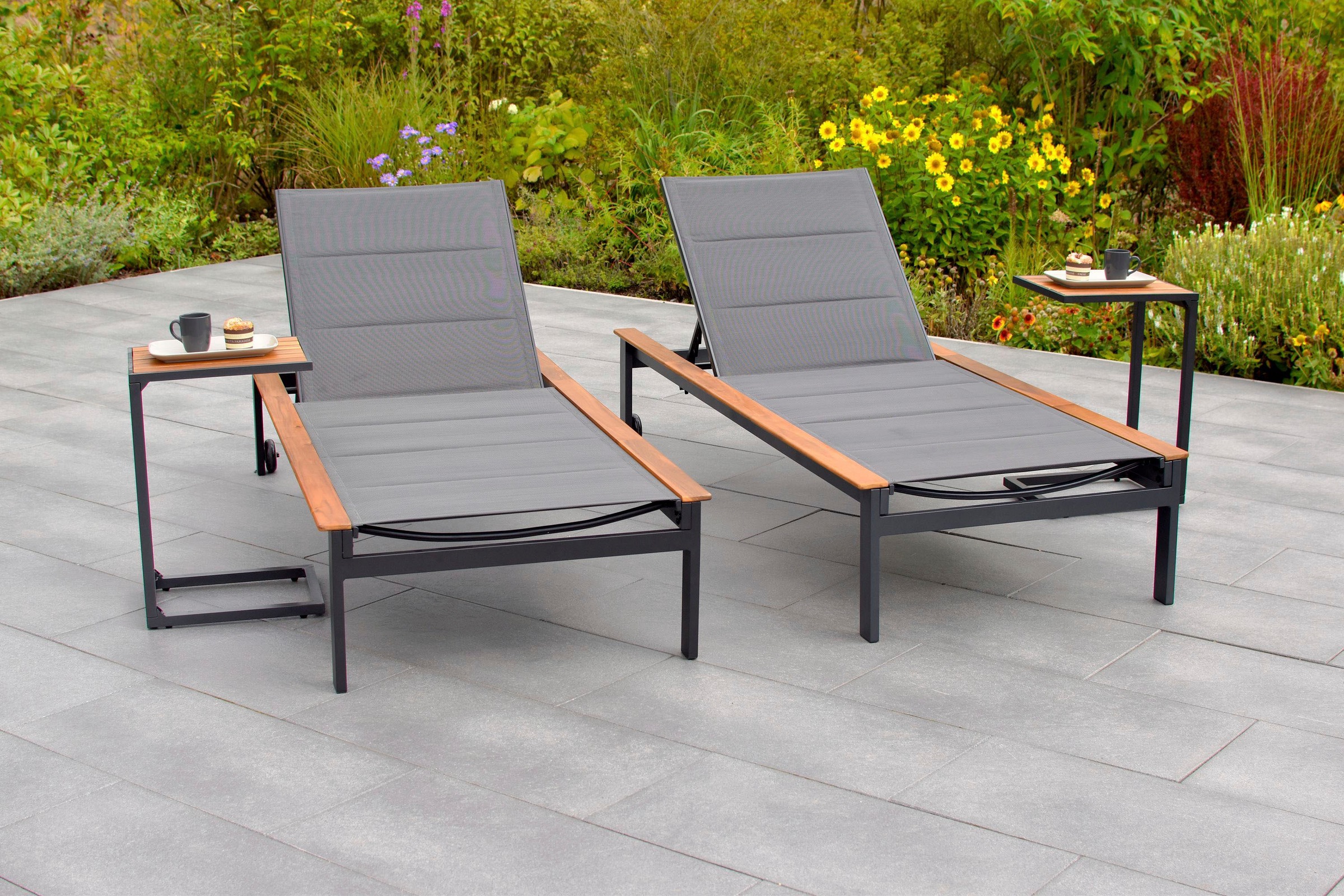 MERXX Gartenliege »Paxos«, (Set), 2 Liegen und 2 Beistelltische