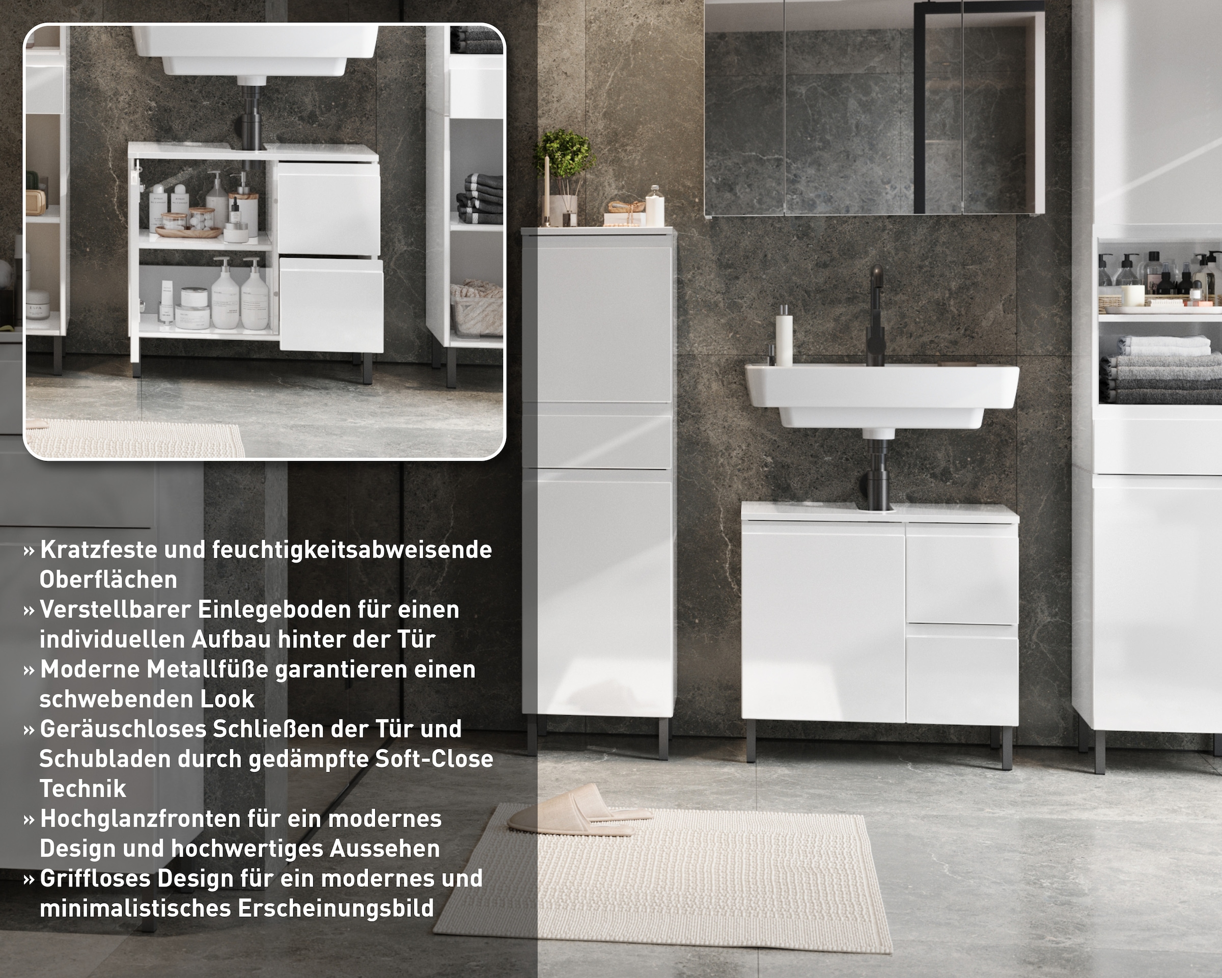GERMANIA Waschbeckenunterschrank »Scantic«, (1 St.), mit Siphonausschnitt