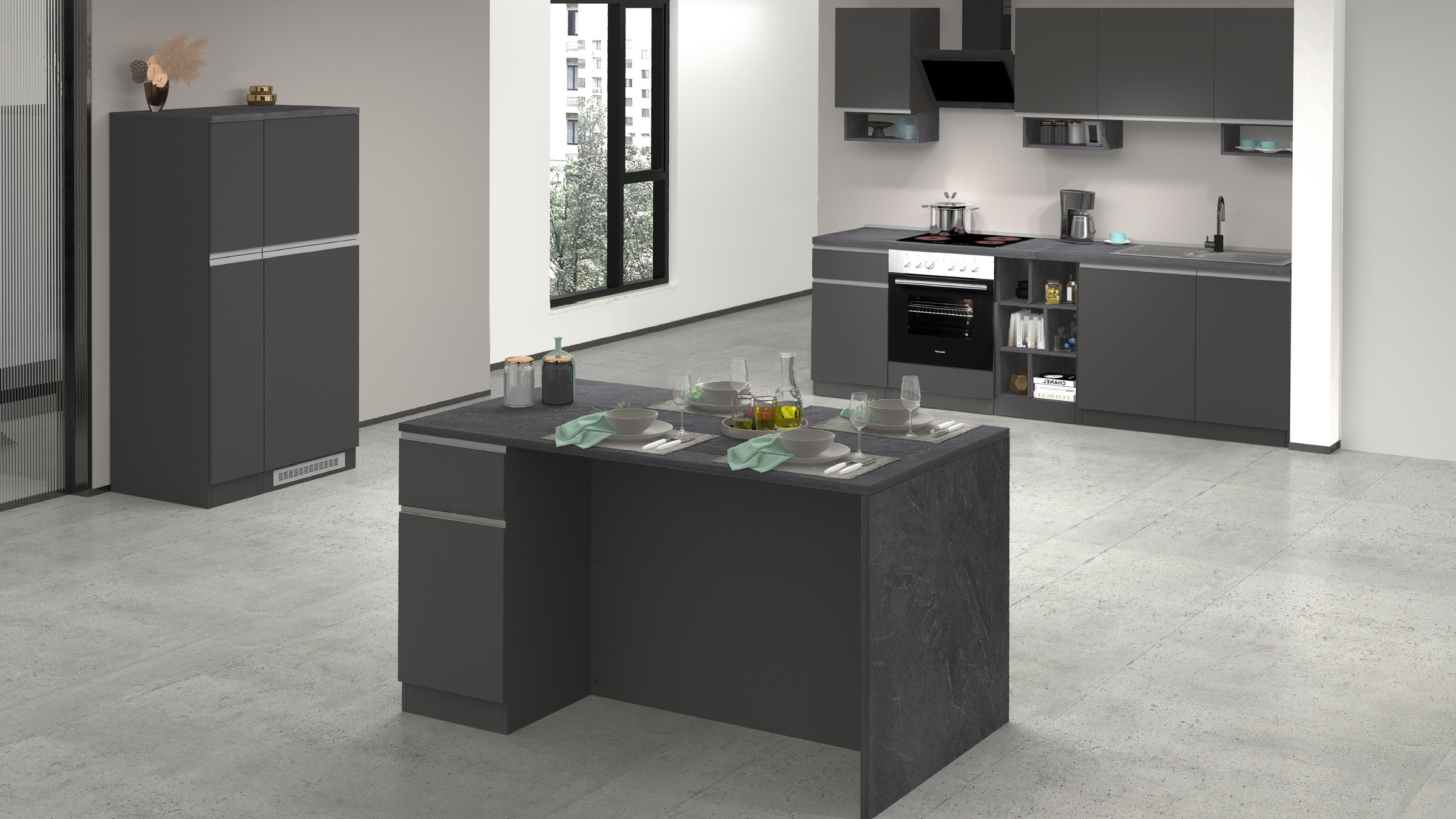 KOCHSTATION Kücheninsel »Sole,Kochinsel,Küchenarbeitsblock,Inselküche,Arbeitsinsel«, Breite 160 cm mit 2 Türen,2 Schubkästen, Aluminiumgriff