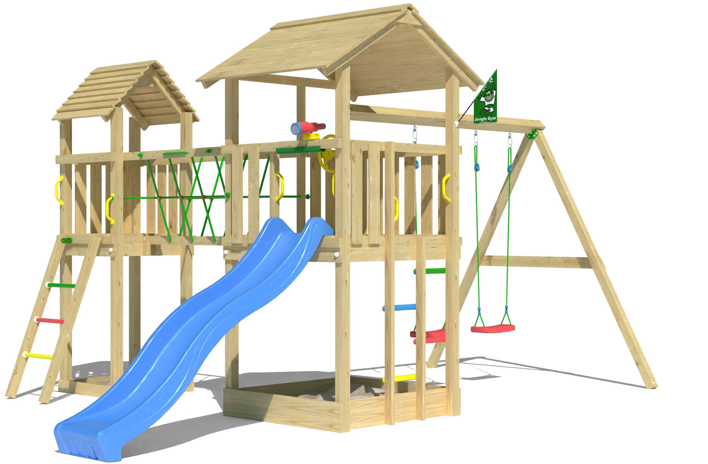 Jungle Gym Spielturm »Nova«, (Set), Spielanlage mit 2 Türmen, Schaukel und Rutsche mit Wasseranschluss