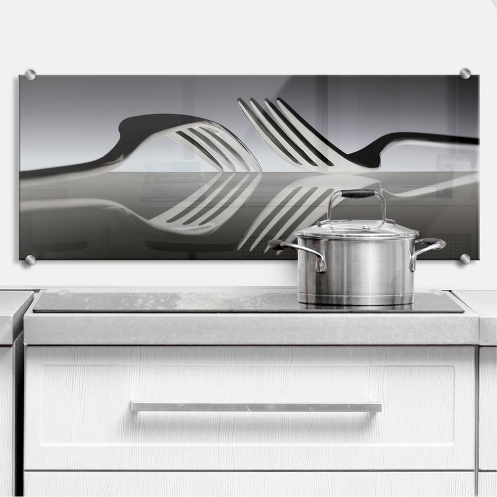 Wall-Art Küchenrückwand »Silber Besteck Panorama«, (1 tlg.)