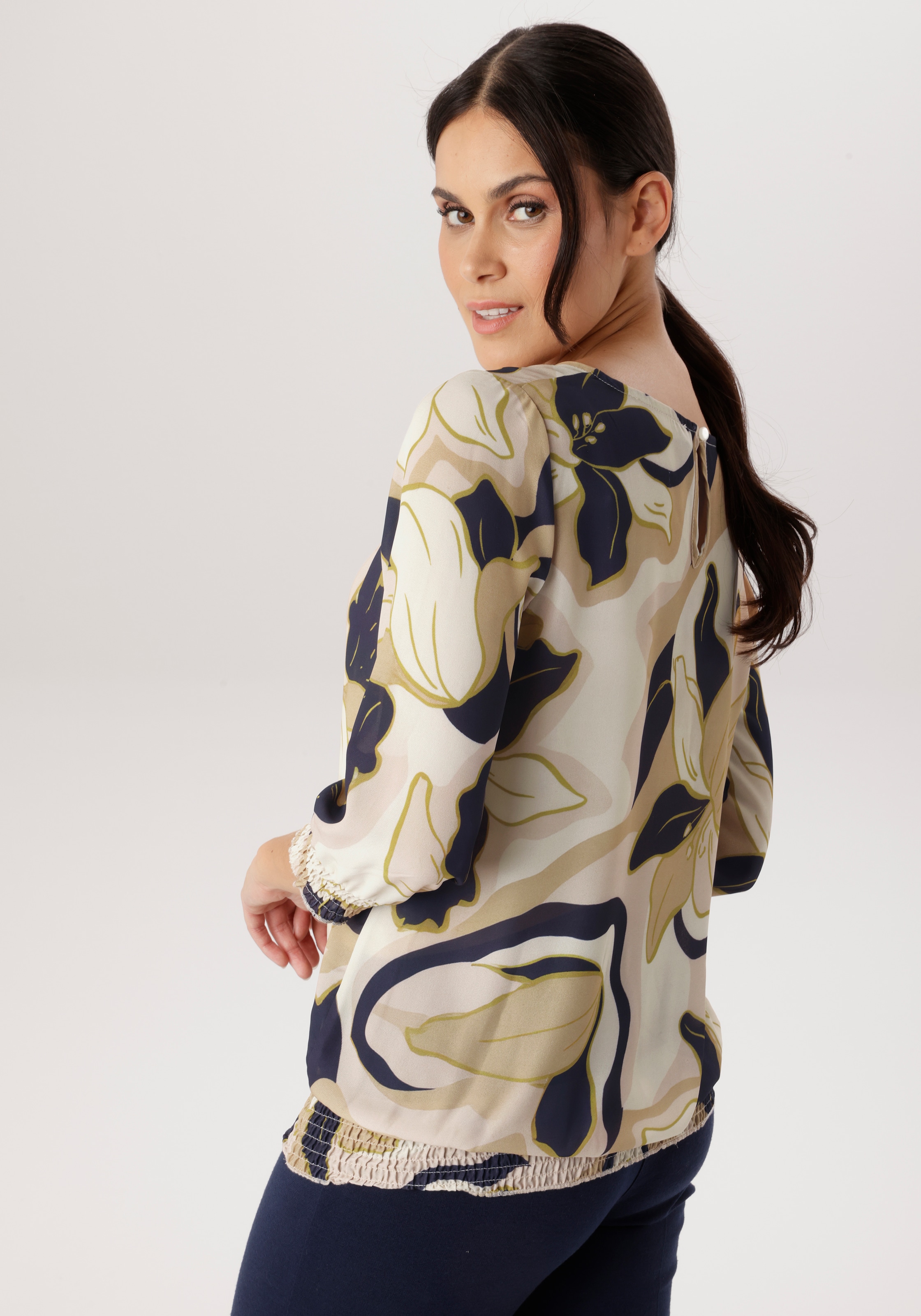 Aniston SELECTED Schlupfbluse mit Smokbündchen und allover Blumenmuster- NEUE  KOLLEKTION