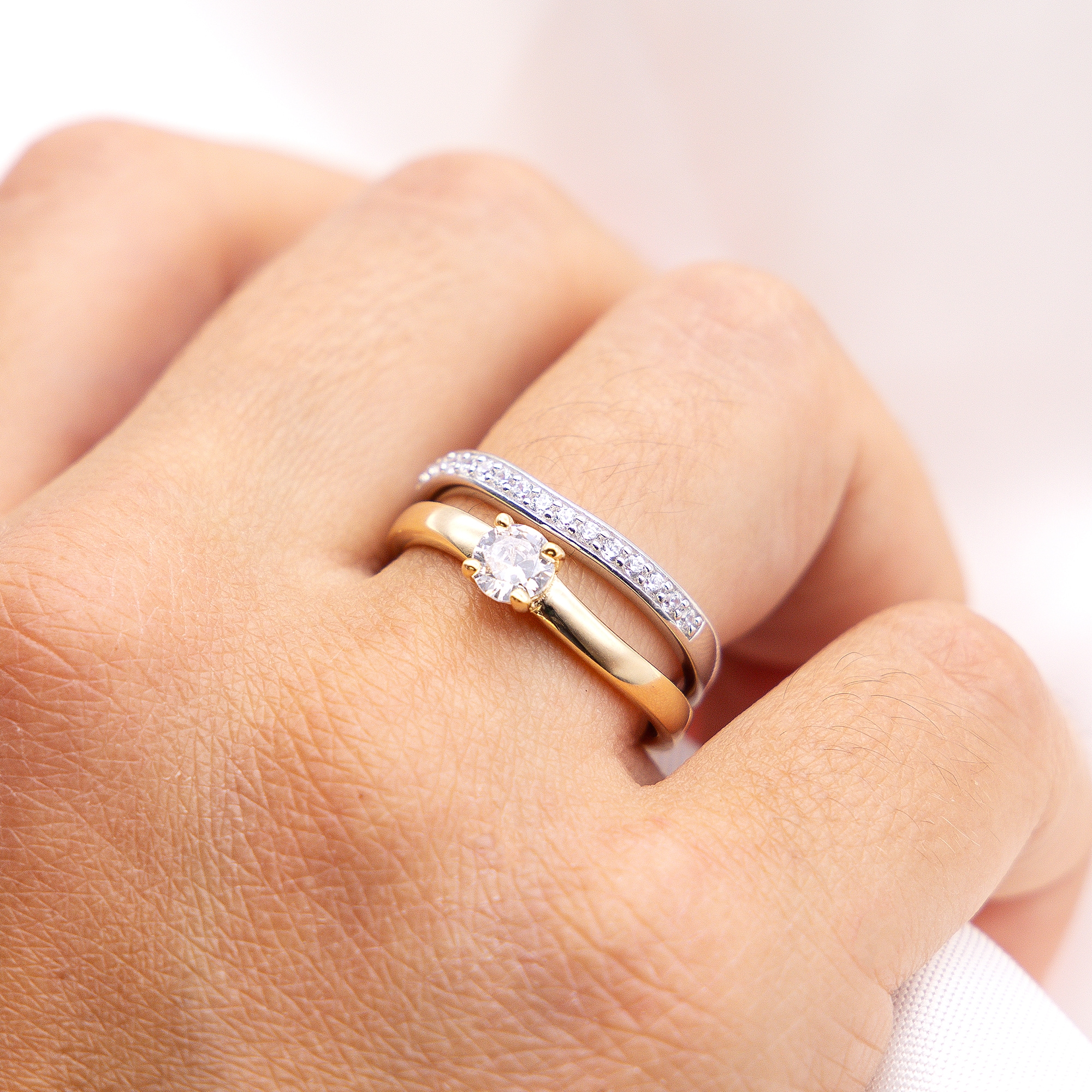 Zeeme Fingerring »Silber 925 zweifarbig Ring Set mit Zirkonia weiß«