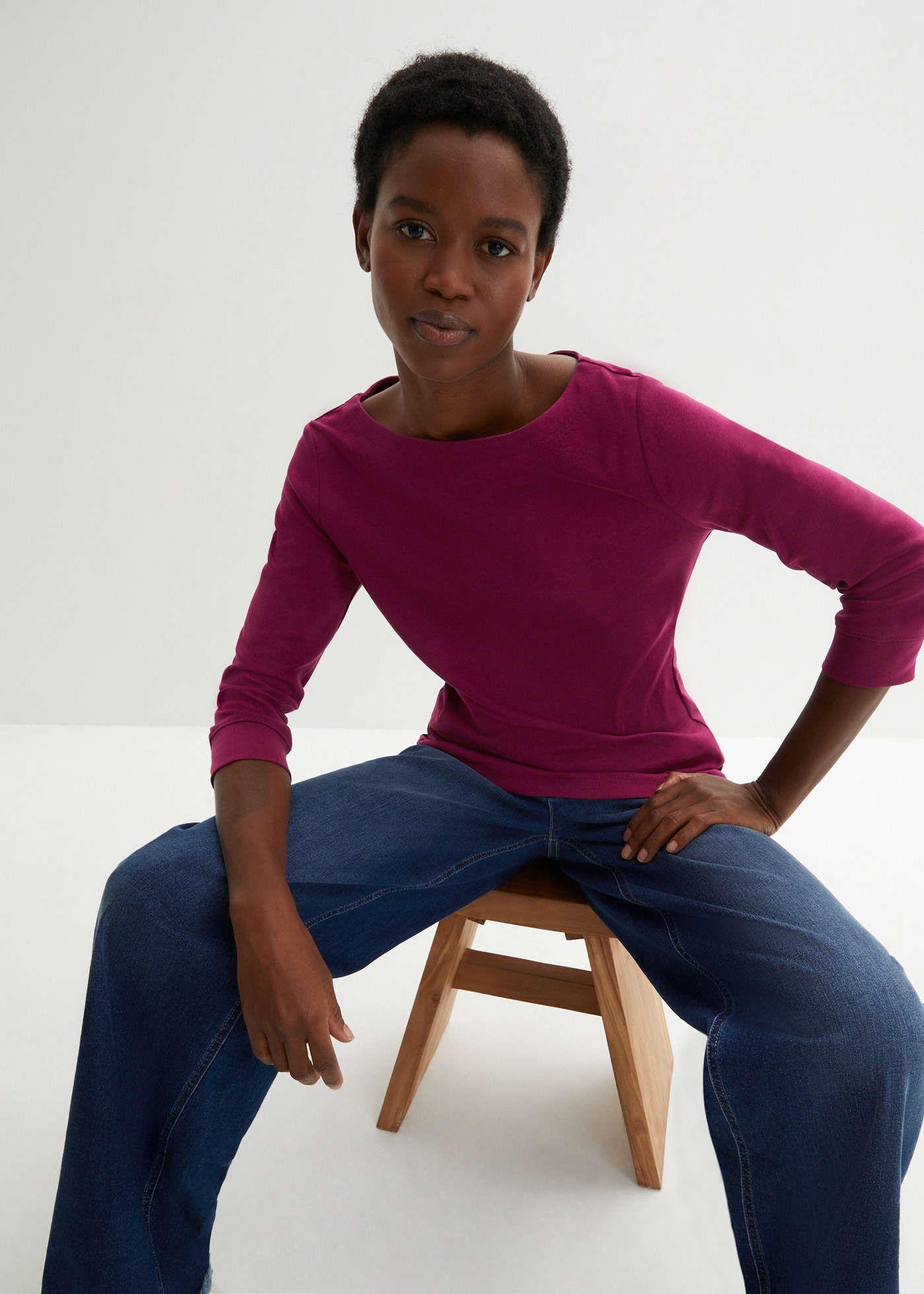 bonprix Langarmshirt mit 3/4-Arm und U-Boot-Ausschnitt