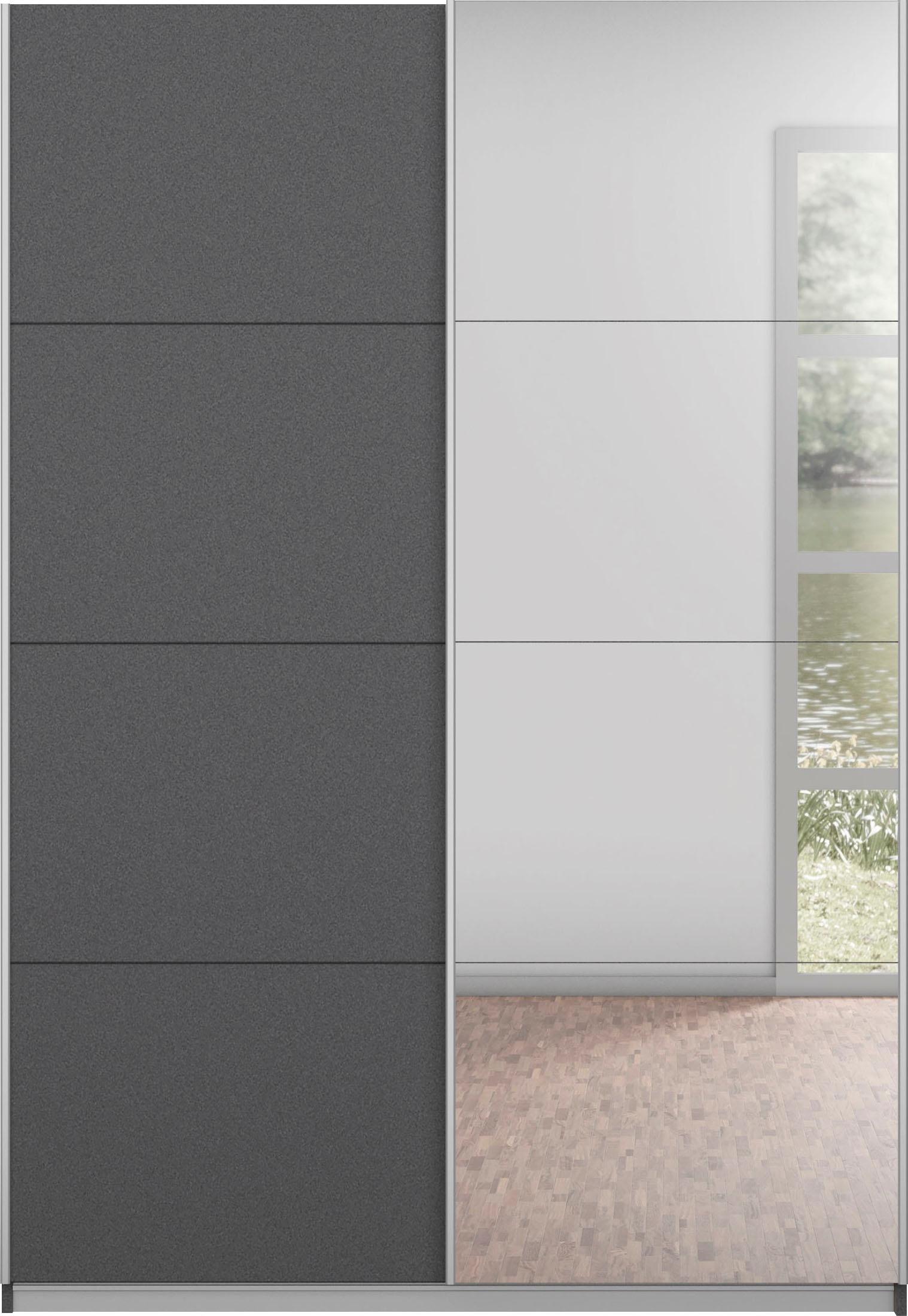 INOSIGN BY RAUCH Schwebetürenschrank »Kleiderschrank Schrank Garderobe Schlafzimmerschrank THANOS«, (in 3 verschiedenen Ausstattungen BASIC/CLASSIC/PREMIUM), Optional mit Spiegel, Metall-Griffleisten alufarben MADE IN GERMANY