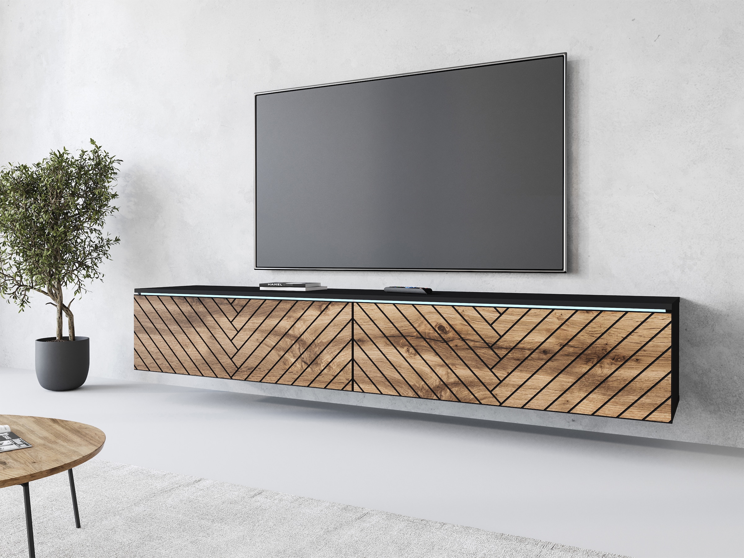 INOSIGN Lowboard »Vera, wahlweise mit oder ohne Beleuchtung«, gefräste MDF Front mit 3D Effekt, stehend und hängend montierbar