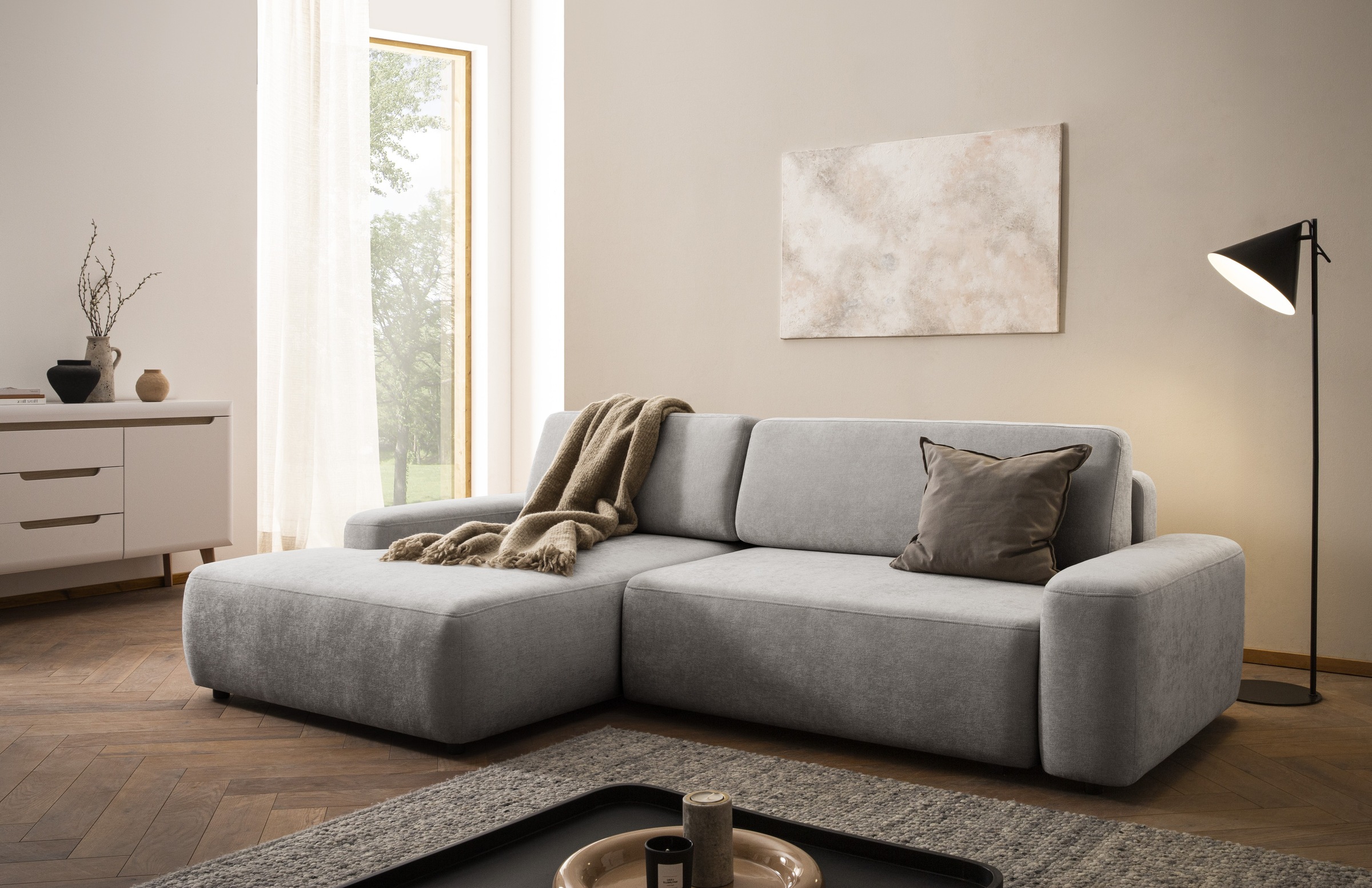 Home affaire Ecksofa »TORGE (264cm), Schlafsofa in Cord, Samtvelours o Stru günstig online kaufen