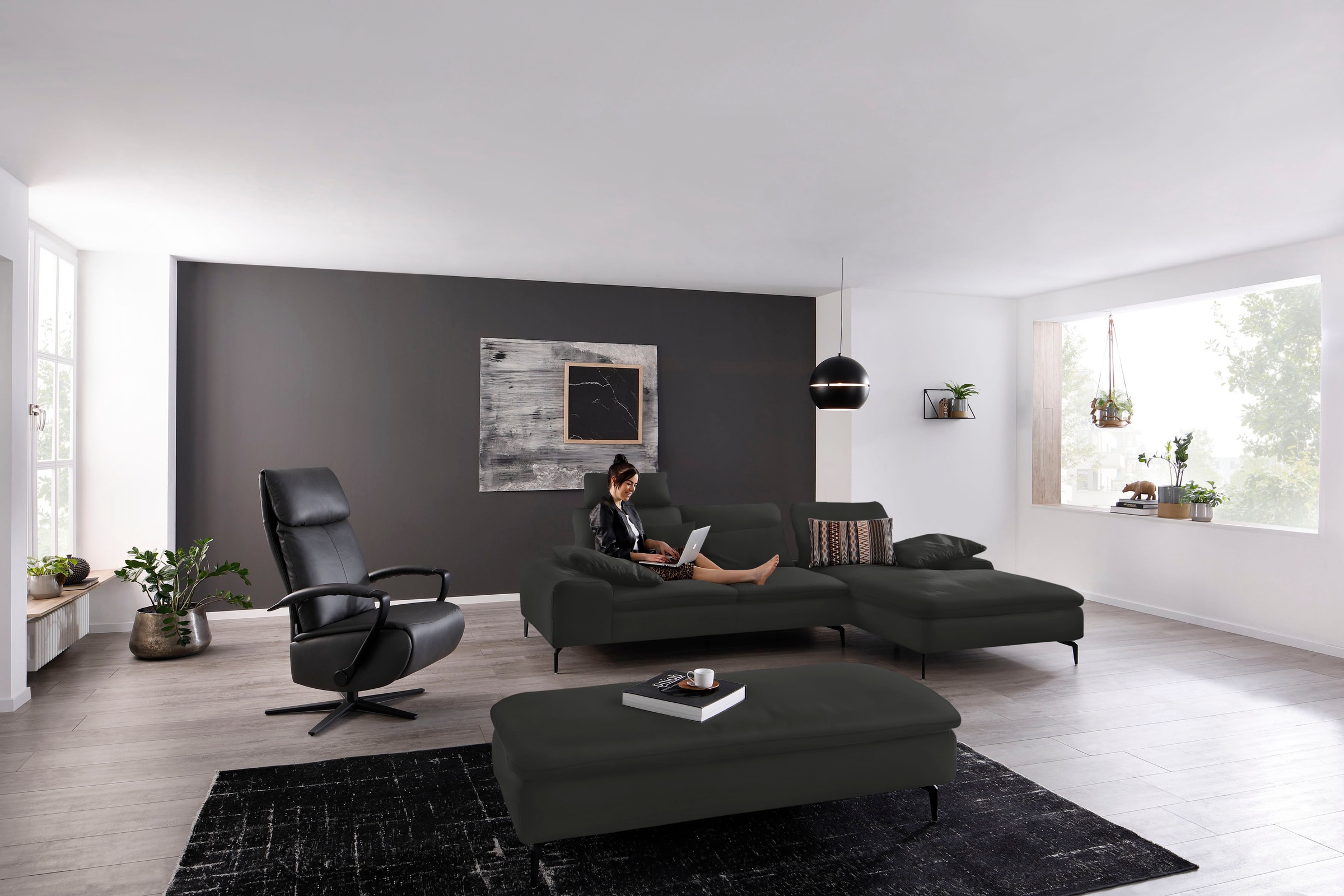 W.SCHILLIG Ecksofa »valentinoo, Designsofa, bequem, elegant und zeitlos, L-Form«, (Set), inklusive Hocker, mit Sitztiefenverstellung, Breite 299 cm