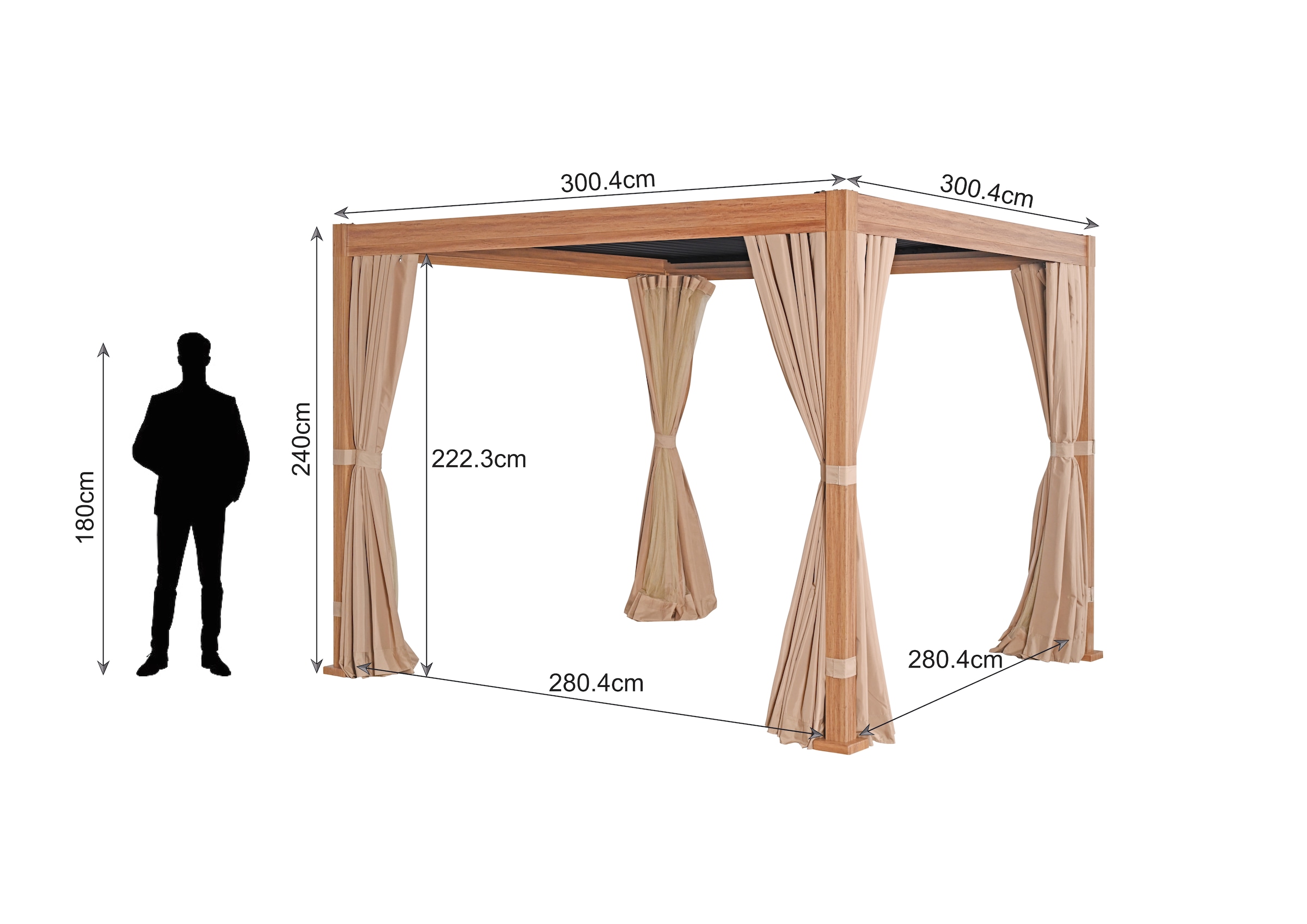 KONIFERA Pavillon »Pergola Alhambra, Terrassendach mit Aluminiumpfosten« 3x3 oder 3x4 m, holzfarben, 4 Seitenteile, verstellbare Dachlamellen