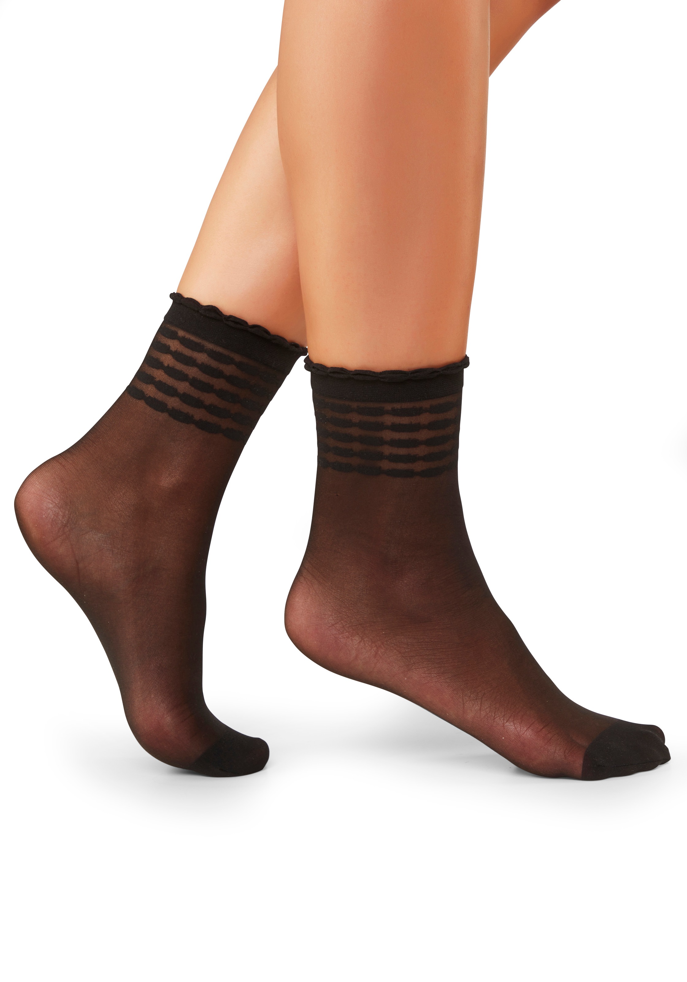 Vivance Feinsöckchen »Transparente Nylon Socken, Damen Feinstrümpfe, für Alltag und Büro« 20 DEN Packung, 2 Paar tlg. mit Streifen Design