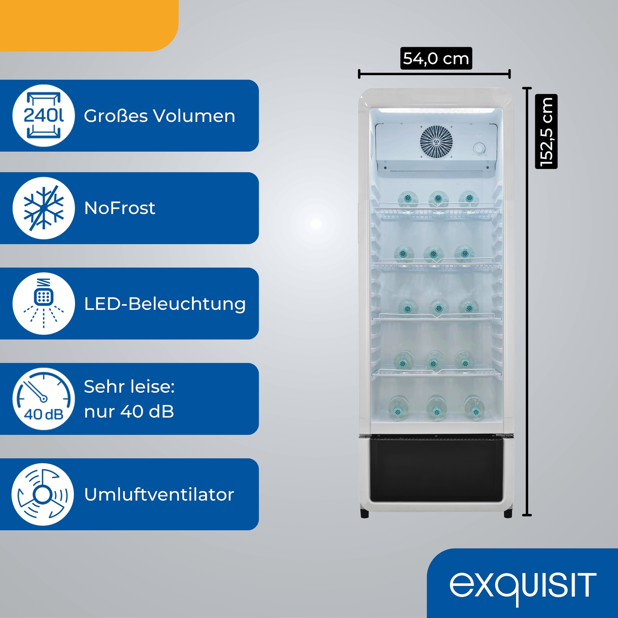 exquisit Getränkekühlschrank GKS220-GT-431D weiss »GKS220-GT-431D weiss« 152,5 cm hoch 54 cm breit Alles auf einen Blick dank Isolierglastür und übersichtliche Lagerung