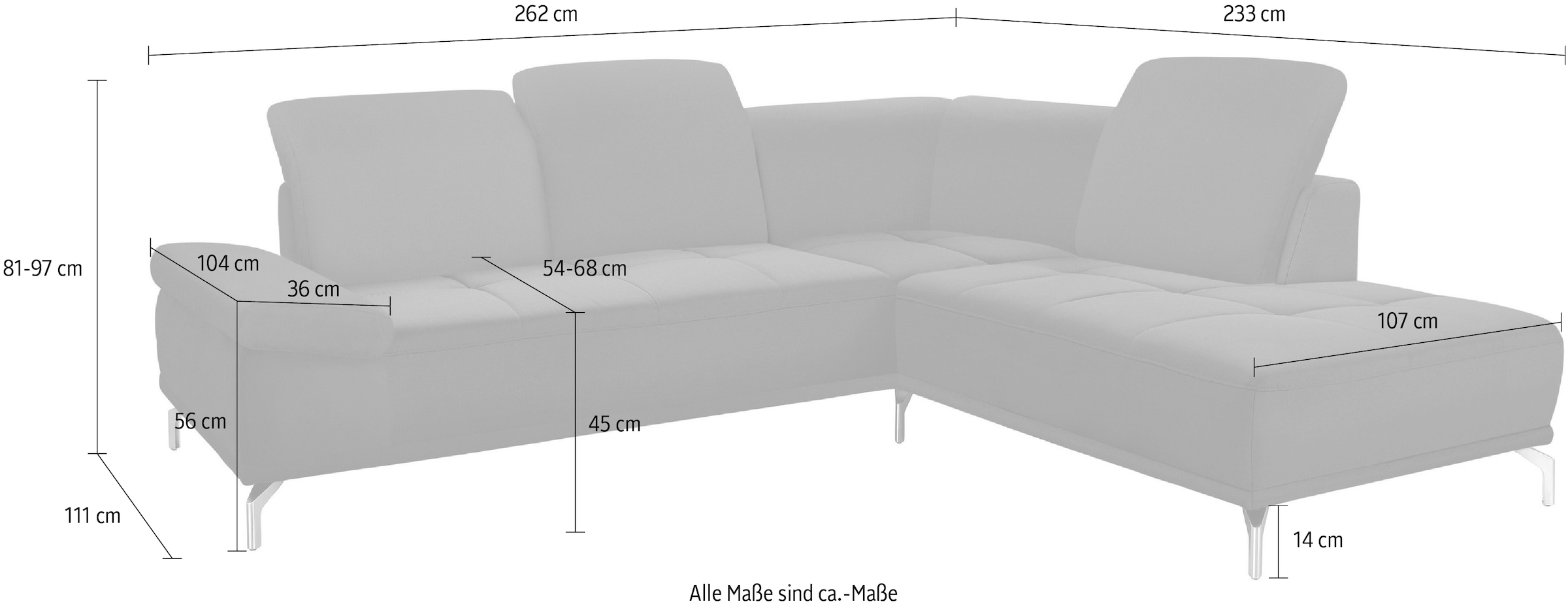 PLACES OF STYLE Ecksofa »Caluna« Inkl.Sitztiefenverstellung, wahlweise mit Kopf- und Armteilverstellung