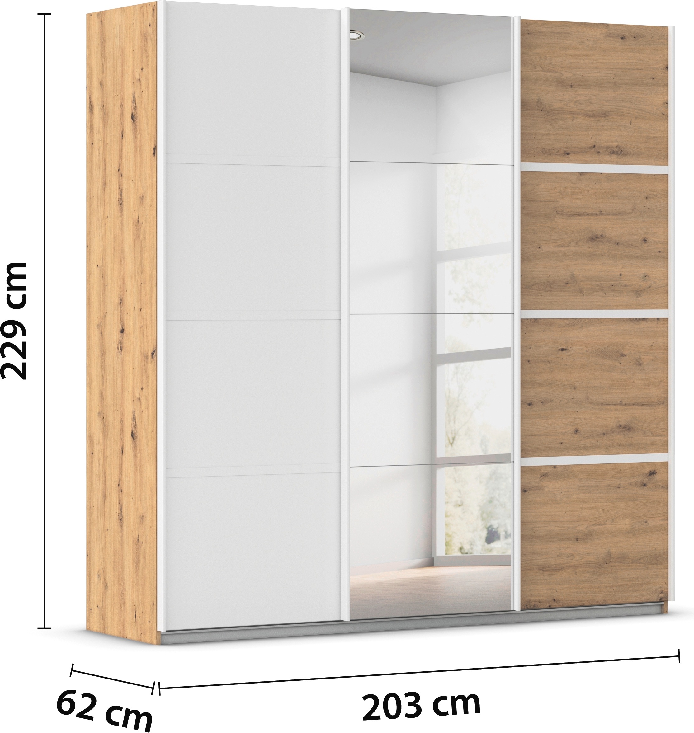 rauch Kleiderschrank »Schwebetürenschrank OTTO´s Choice Garderobe Schrank TOP ANGEBOT Avola«, (in 3 verschiedenen Ausstattungen BASIC/CLASSIC/PREMIUM inkl. Spiegel), mit eleganten Zierleisten in Chrom, Schwarz oder Weiß MADE IN GERMANY