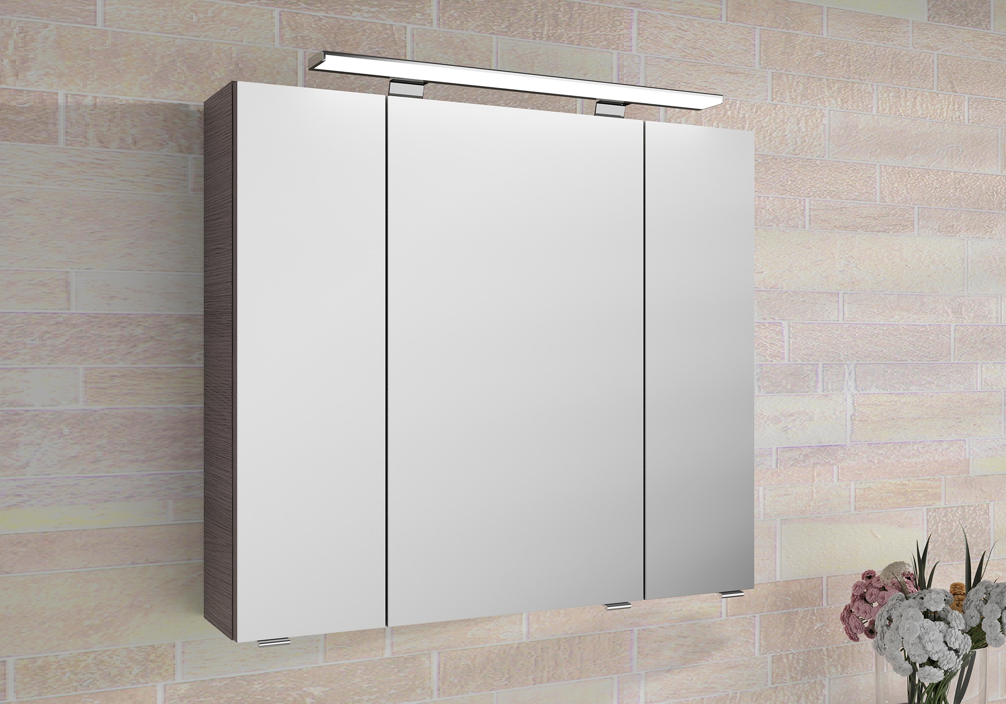Saphir Badezimmerspiegelschrank »Serie 4010 Badezimmer-Spiegelschrank inkl. LED-Aufsatzleuchte«, Badschrank 80 cm breit, 3 Türen, 6 Glas-Einlegeböden, inkl Türdämpfer