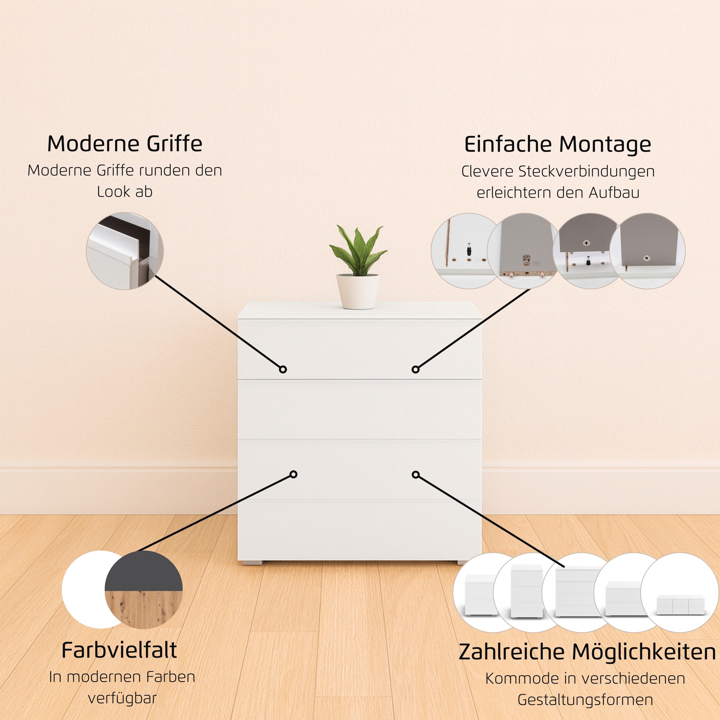 rauch Kommode »Joel« Breite 80 cm,  vier praktische und geräumige Schubladen MADE IN GERMANY