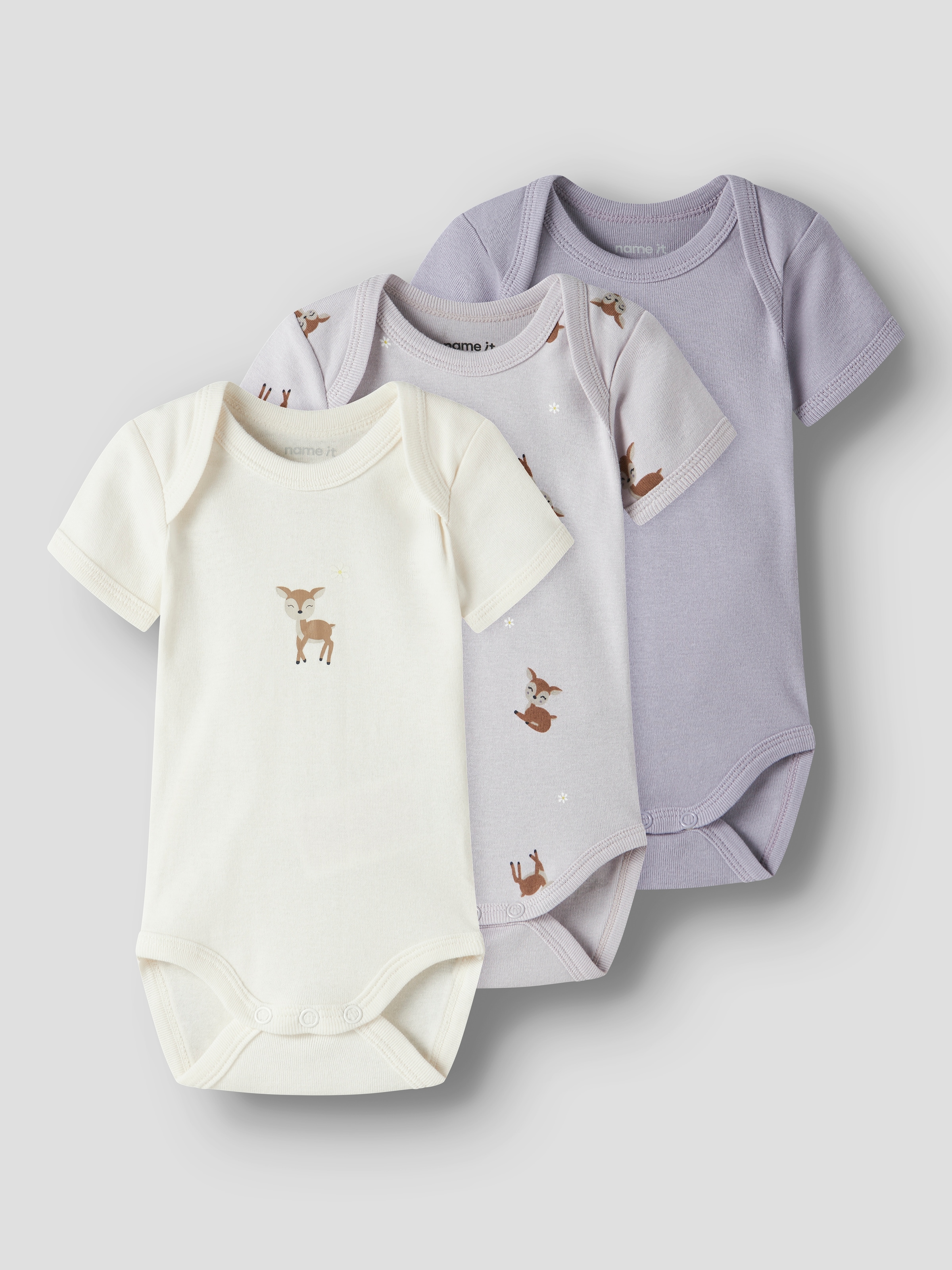 Name It Kurzarmbody »NBFBODY 3P SS LILAC MARBLE DEER NOOS« Packung, 3 tlg.