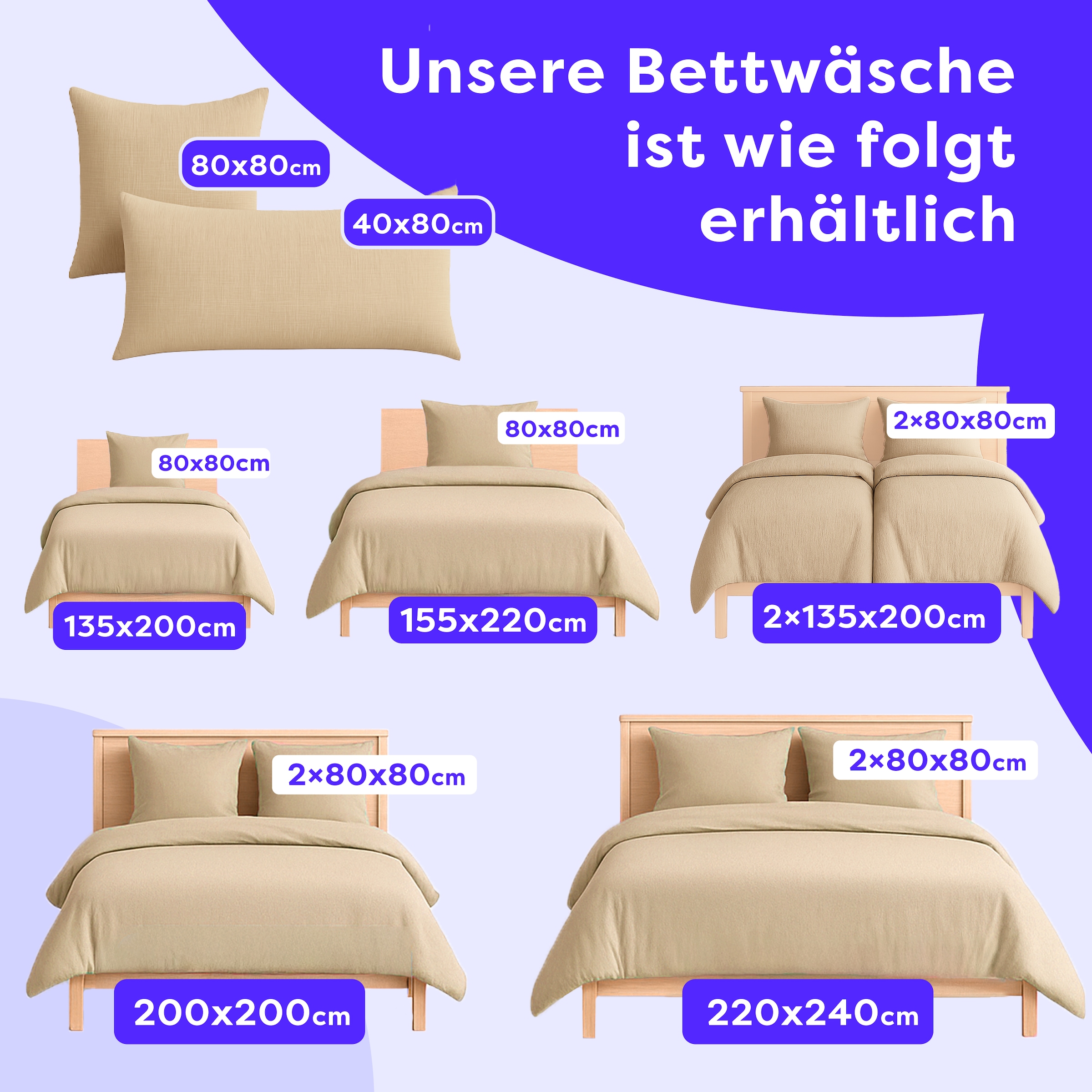 Wolkenfeld Bettwäsche »Wolkenfeld Premium Musselin mit Reißverschluss« 2 tlg. tlg. aus 100% Baumwolle – Atmungsaktiv & Weich – inkl. Kissenbezug 80x80