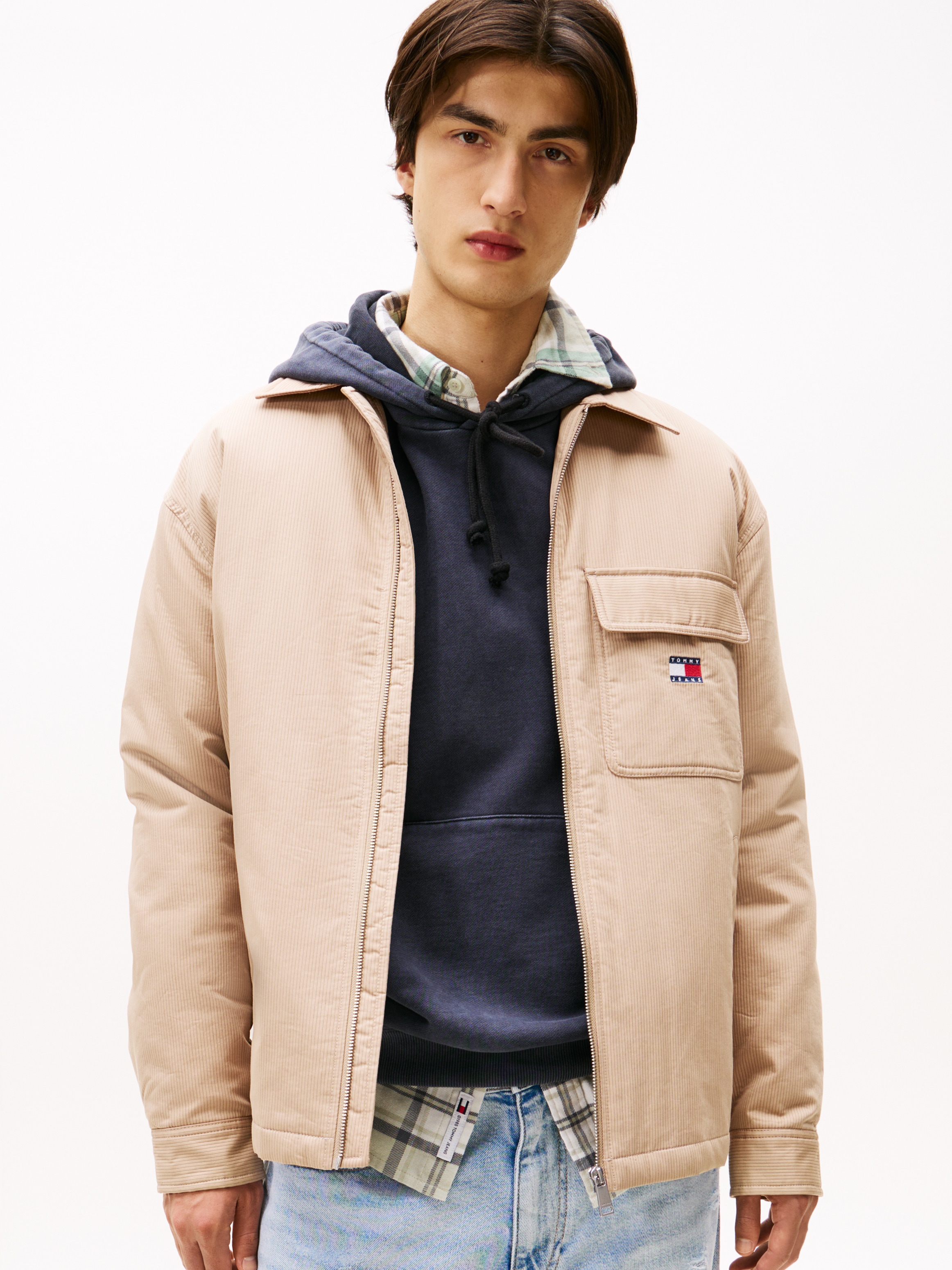 Tommy Jeans Hemdjacke »TJM PADDED TECH CORD« ohne Kapuze Overshirt, lockere Form, wattiert