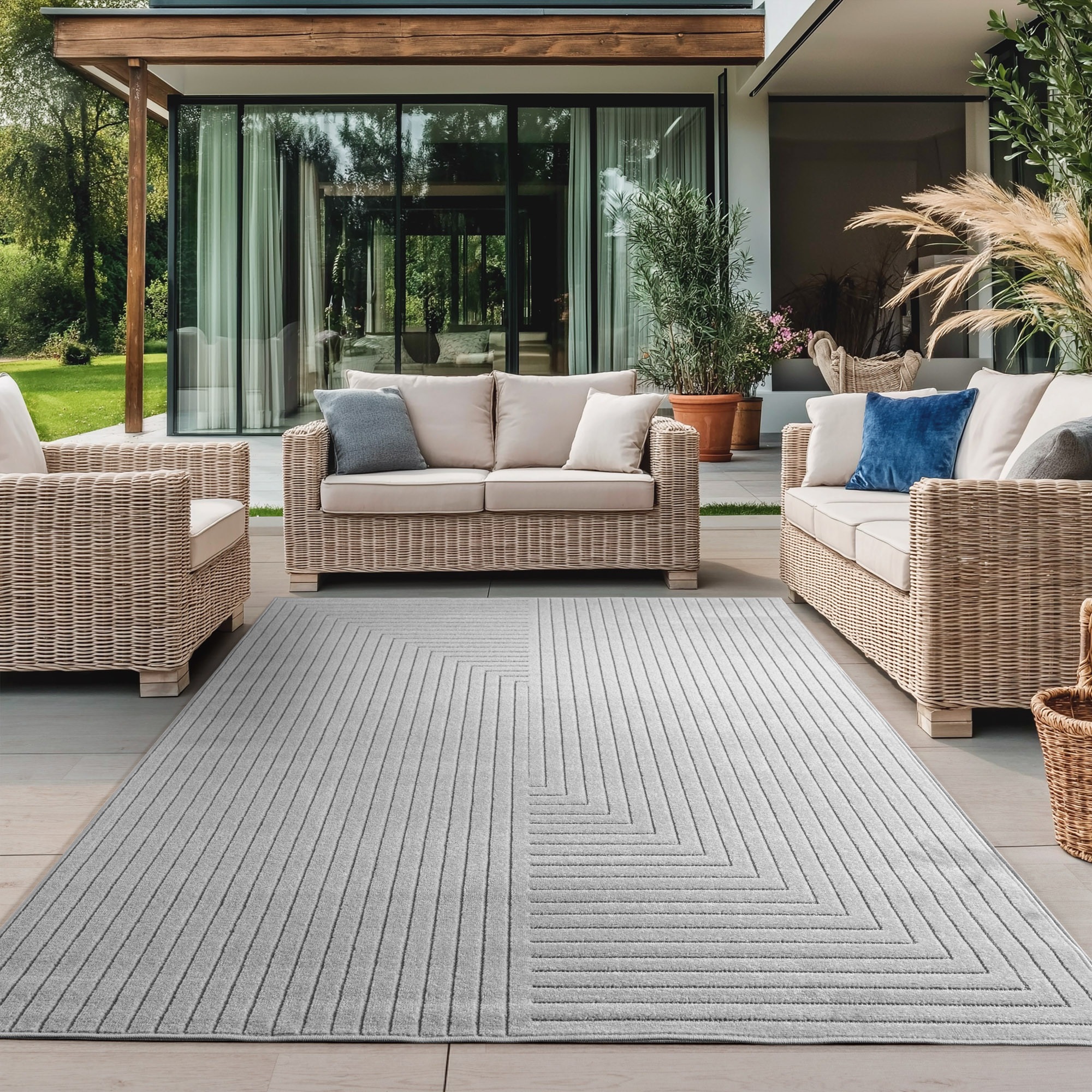 Ayyildiz Teppiche Outdoorteppich »NOVA 1202«, rechteckig, 5 mm Höhe, In und Outdoor, Hoch Tief Effekt, Wohnzimmer, Aussenbereich