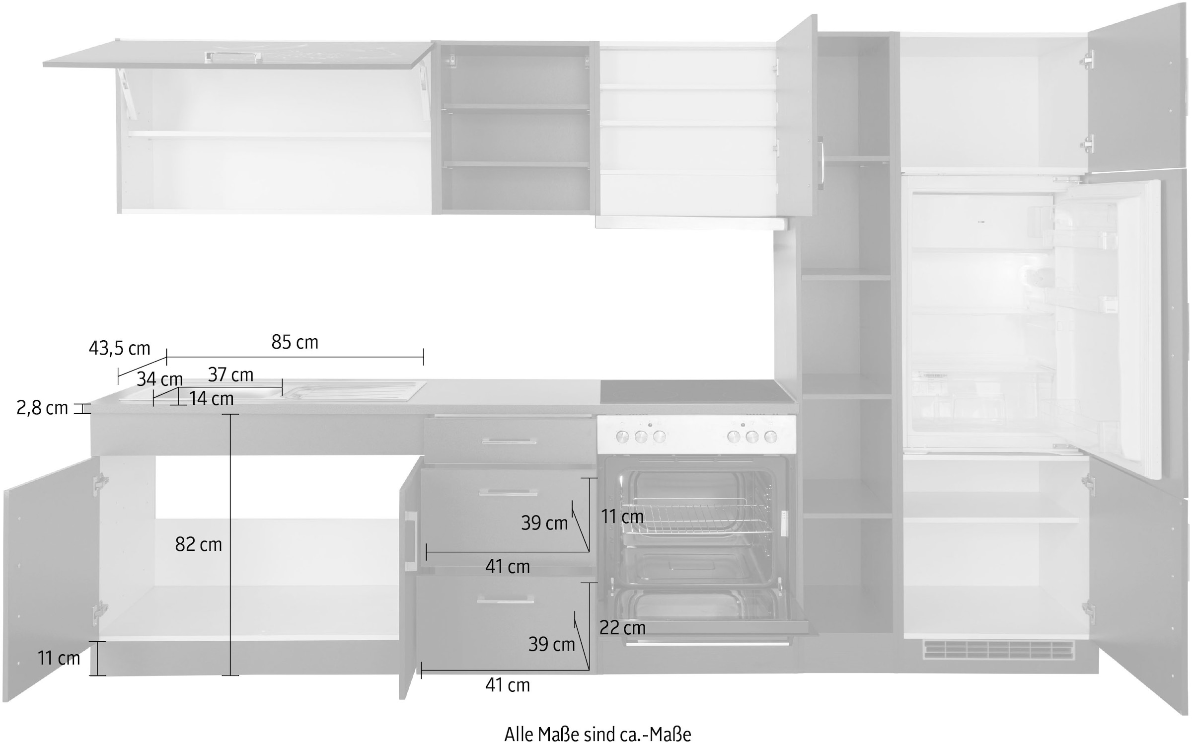 KOCHSTATION Küchenzeile »KS-Paris«, mit E-Geräten, Breite 300 cm
