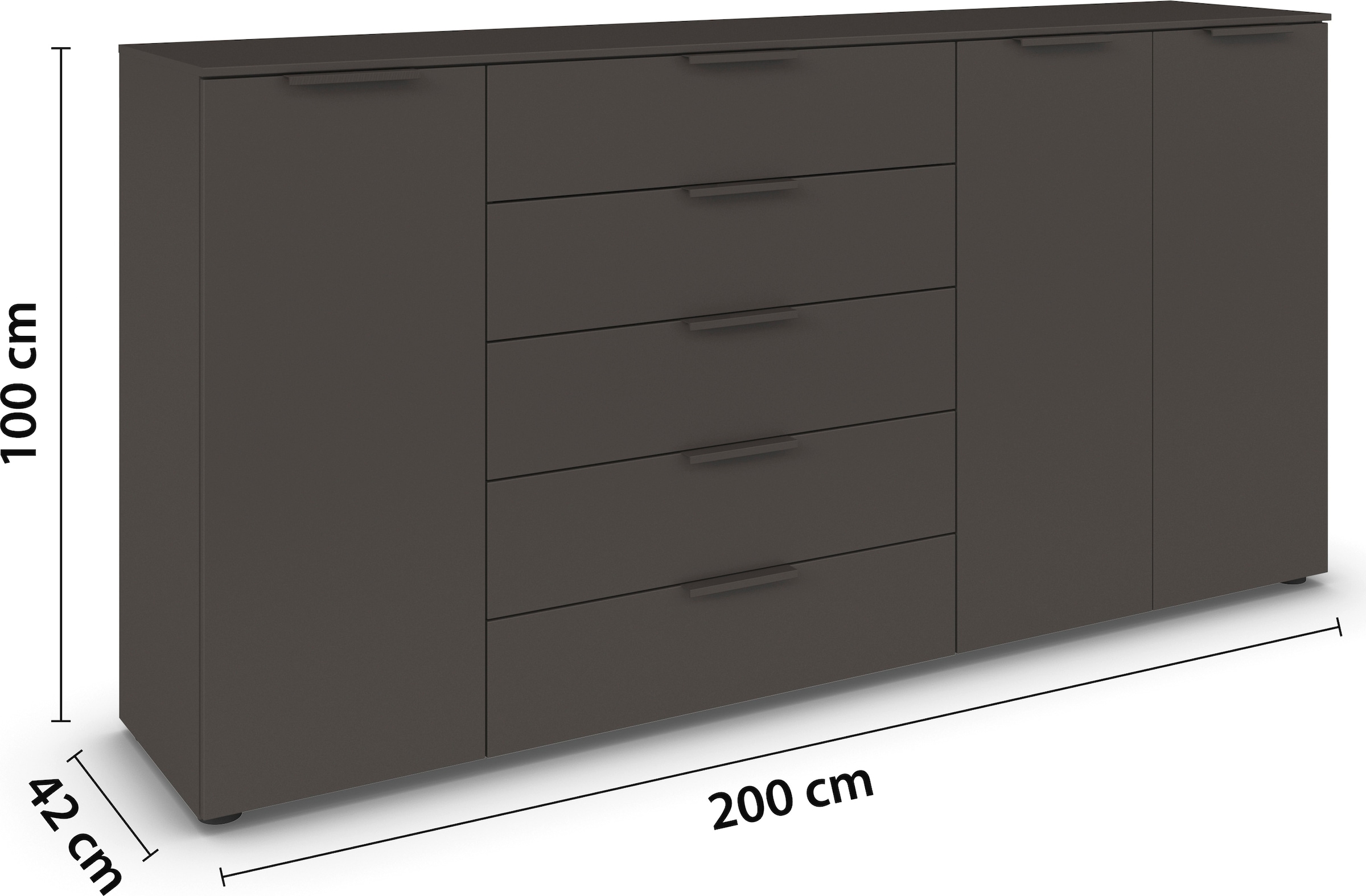 rauch Schubkastenkommode »Kommode Türkommode Sideboard Kombikommode FLIPP«, (Breite 200 cm mit 4 Einlegeböden), 3-türig mit 5 Schubladen und Soft-Close-Funktion