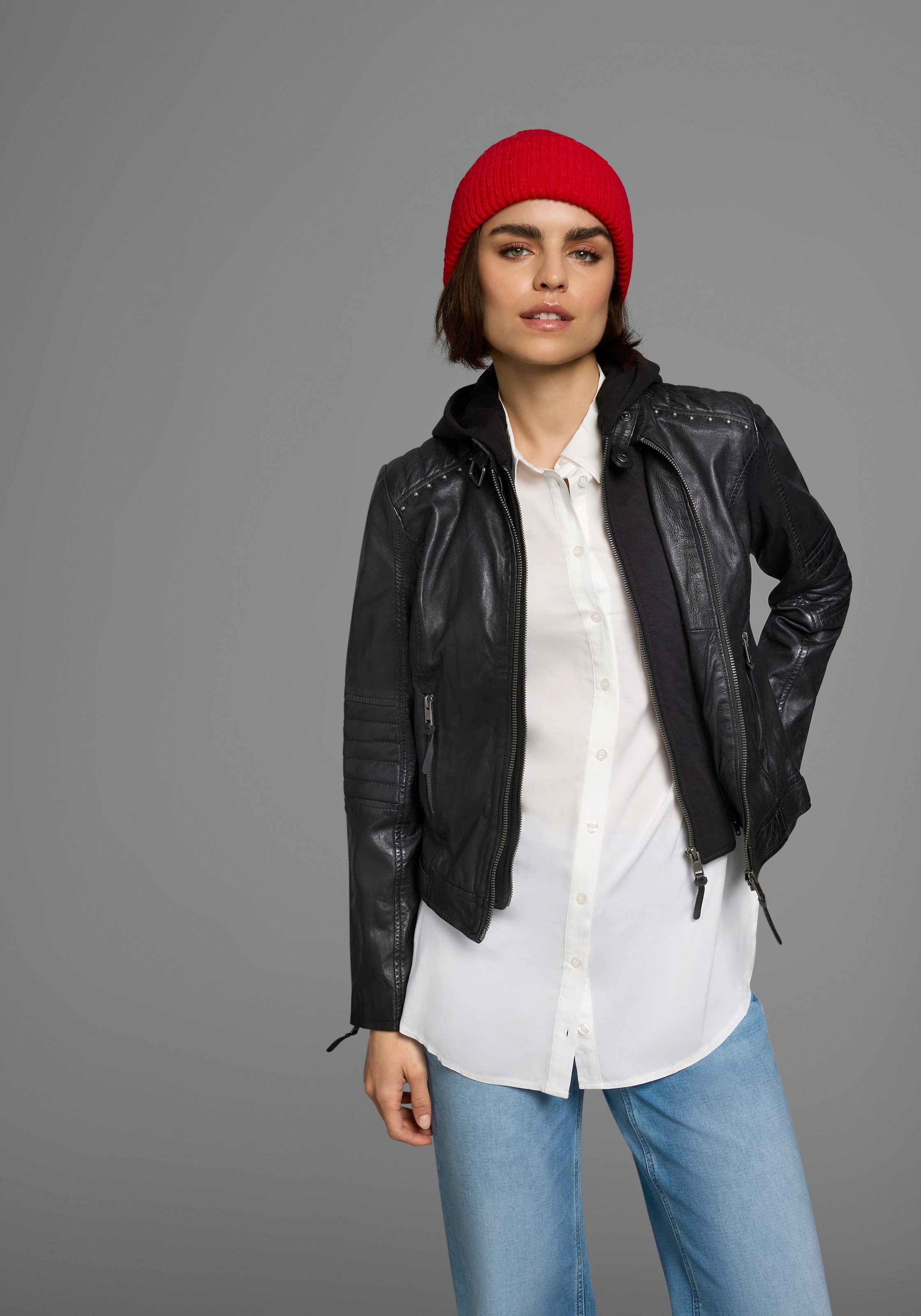 ALPENBLITZ Lederjacke »Lissabon«, mit Kapuze, für Sommer und Übergangszeit, aus Lammnappaleder, stylisch