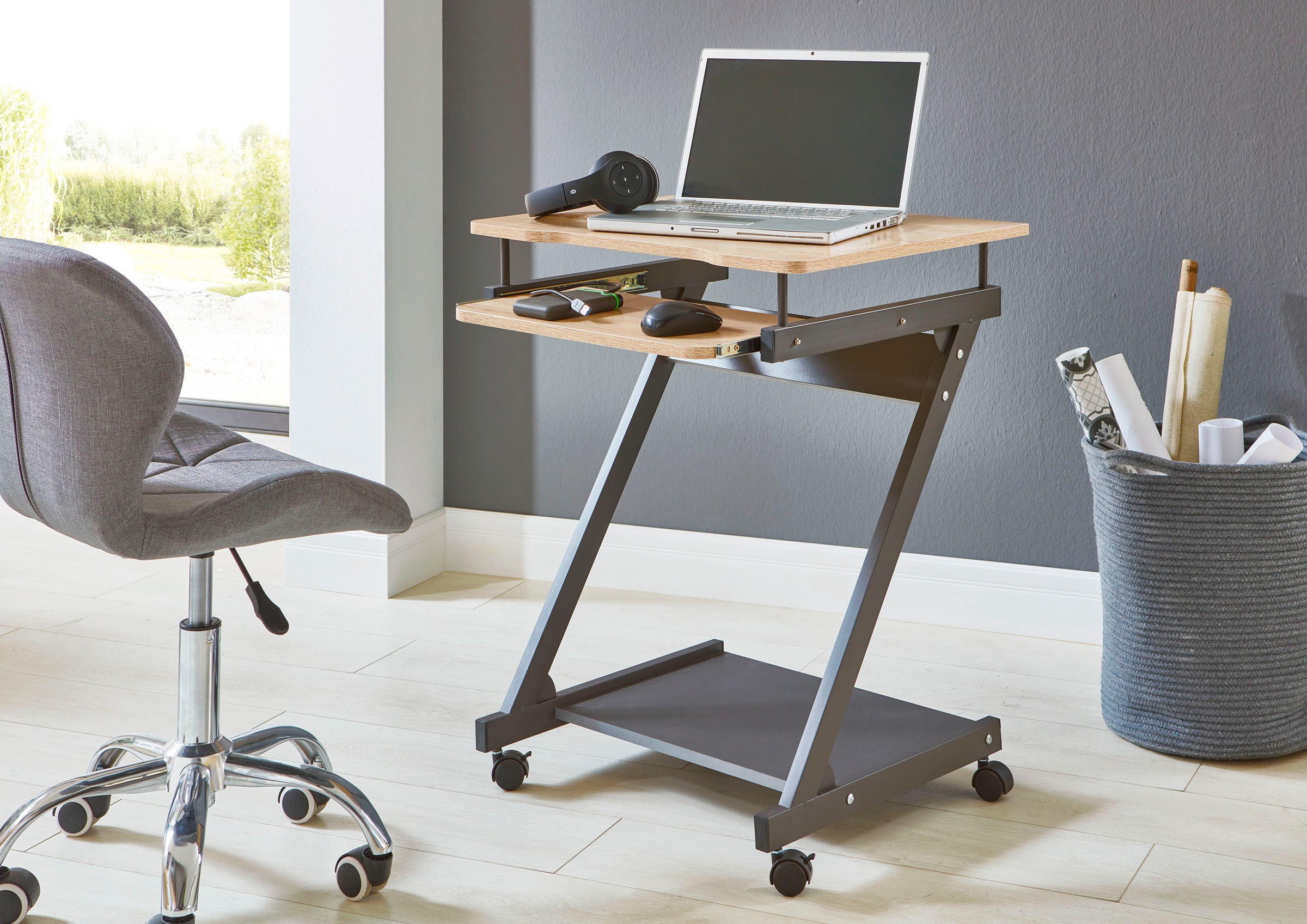 HAKU Computertisch »IT-Wagen, Notebookwagen, Schreibtisch« 1 Stk. tlg. rechteckig - aus MDF Braun B/T/H 60/49/76 cm