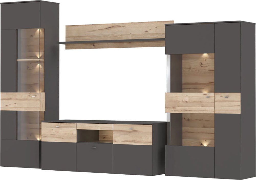 FORTE Wohnwand »Como« 2x Vitrinen, 1x Lowboard, 1x Wandregal, 4 Stk. tlg. K günstig online kaufen