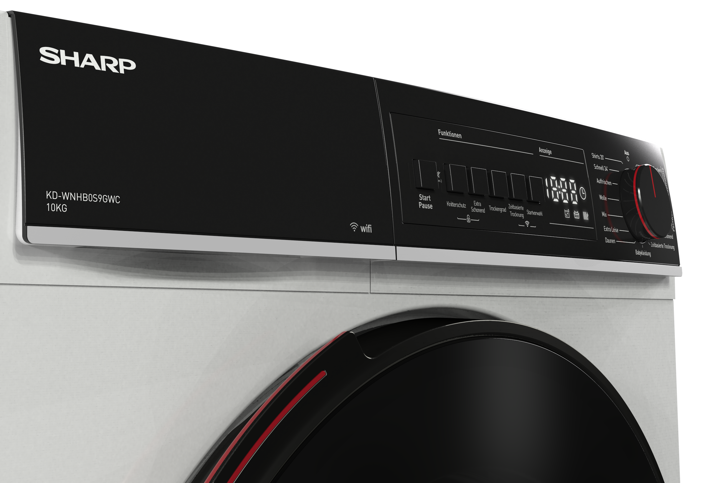 Sharp Wärmepumpentrockner »KD-WNHB0S9GWC-DE« Mid class 10kg / +WIFI / EEK C / 2 Tasten / XXL-Tür voll-schwarz / Weiß