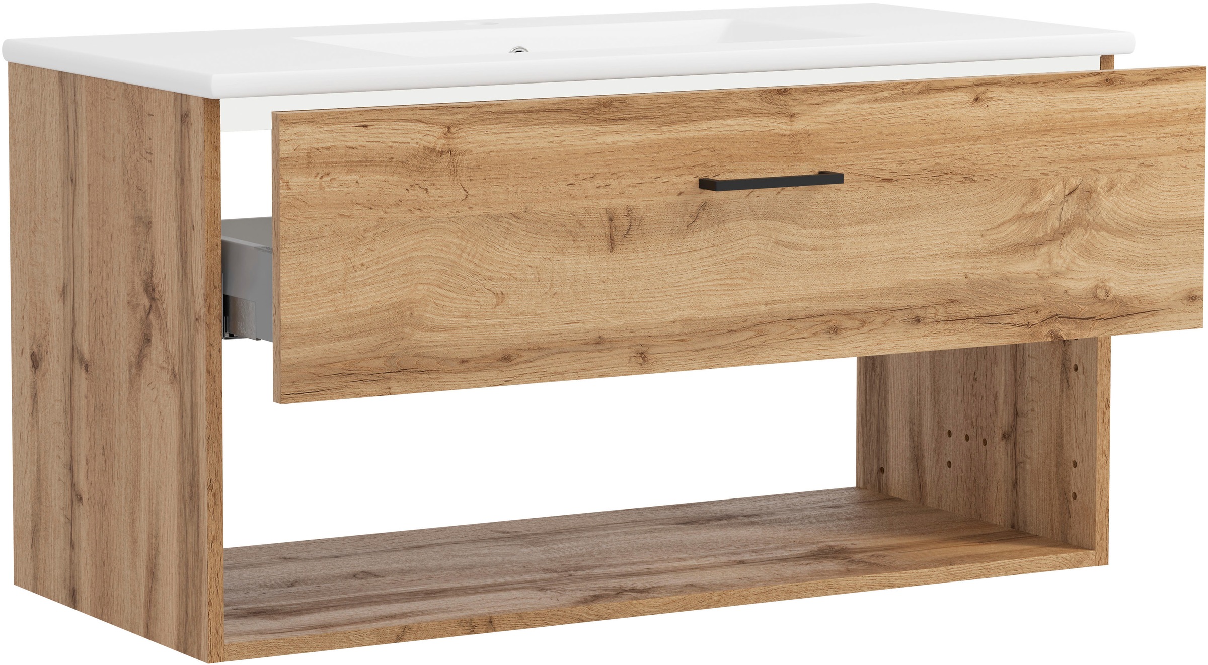 welltime Waschtisch »Trento Light, 60cm, 80cm, 100cm, Keramik-Auflagebecken«, 1 Auzug und 1 offenes Fach