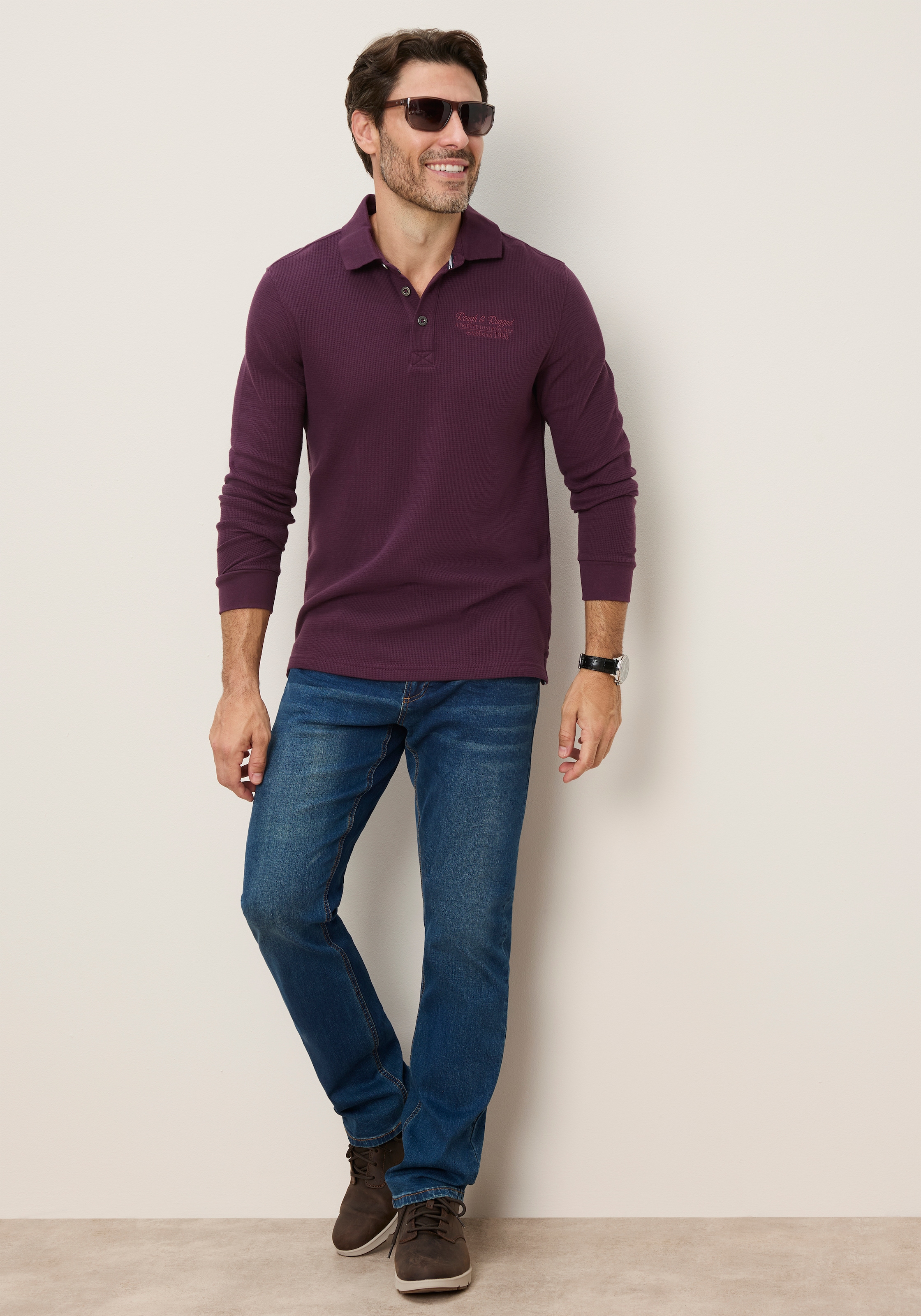 Man's World Poloshirt »Strukturiertes, wertiges  Material« normale Passform, mit Langarm, klassischer Stil