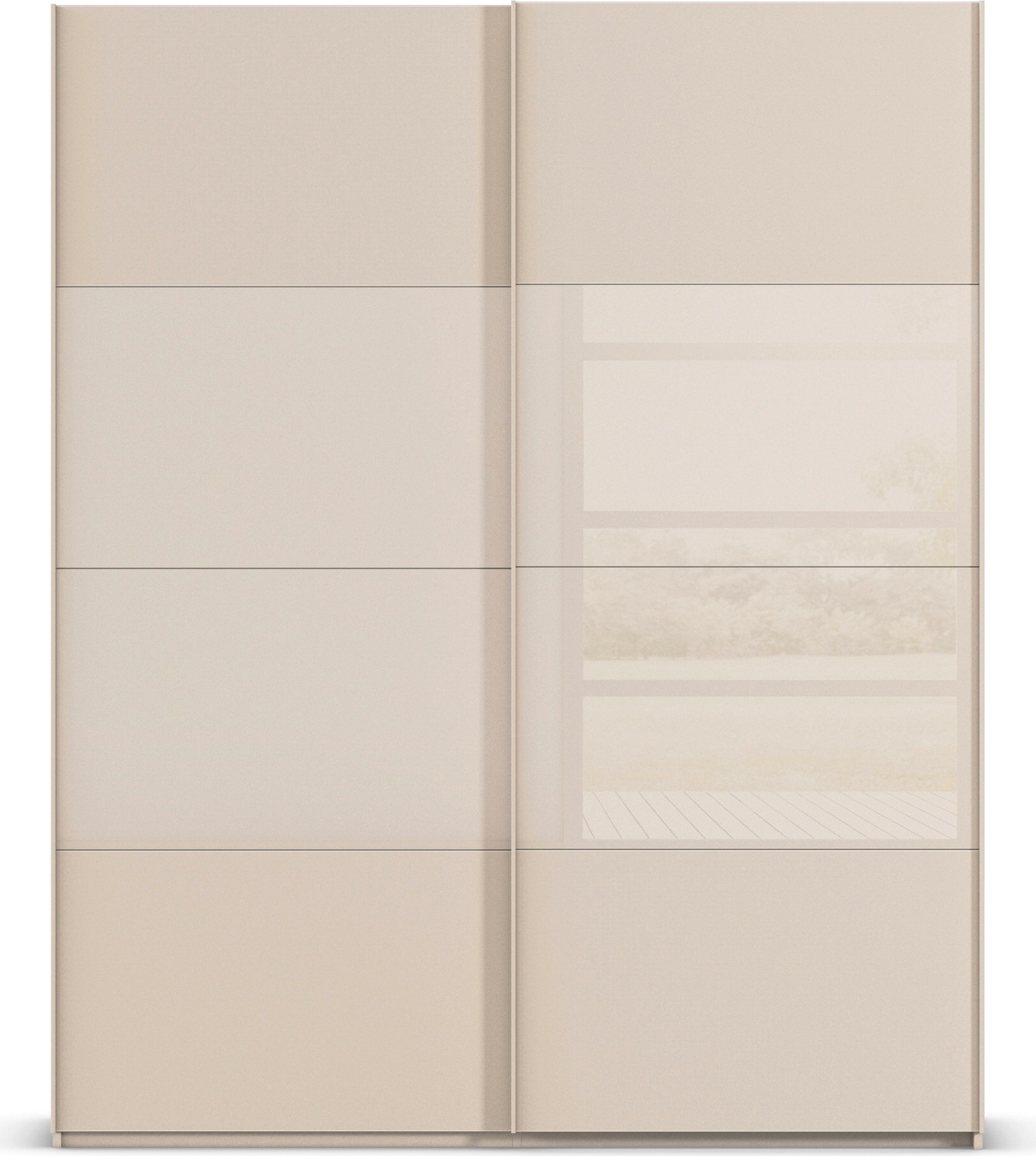 rauch Schwebetürenschrank »Kleiderschrank Schrank Garderobe Schlafzimmerschrank SCALE-FYRA«, edle Türen viergeteilt Glas matt/glänzend viele Farben MADE IN GERMANY