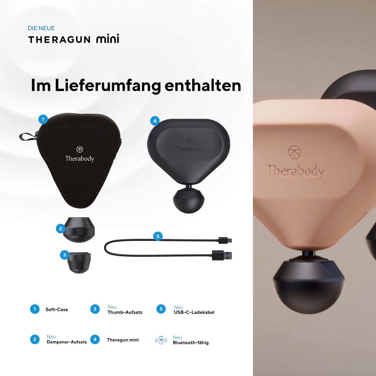 Therabody Massagepistole »Theragun Mini 2.0«, (portabel, Licht & App-Steuerung), Schmerzlinderung, Erholung, Stressreduktion