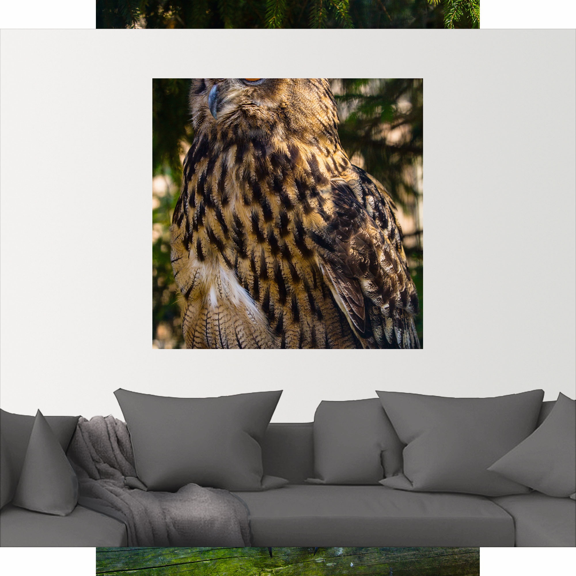 Artland Wandbild »Ein Uhu im Wald«, Eulen, (1 St.), als Alubild, Leinwandbild, Wandaufkleber oder Poster in versch. Größen
