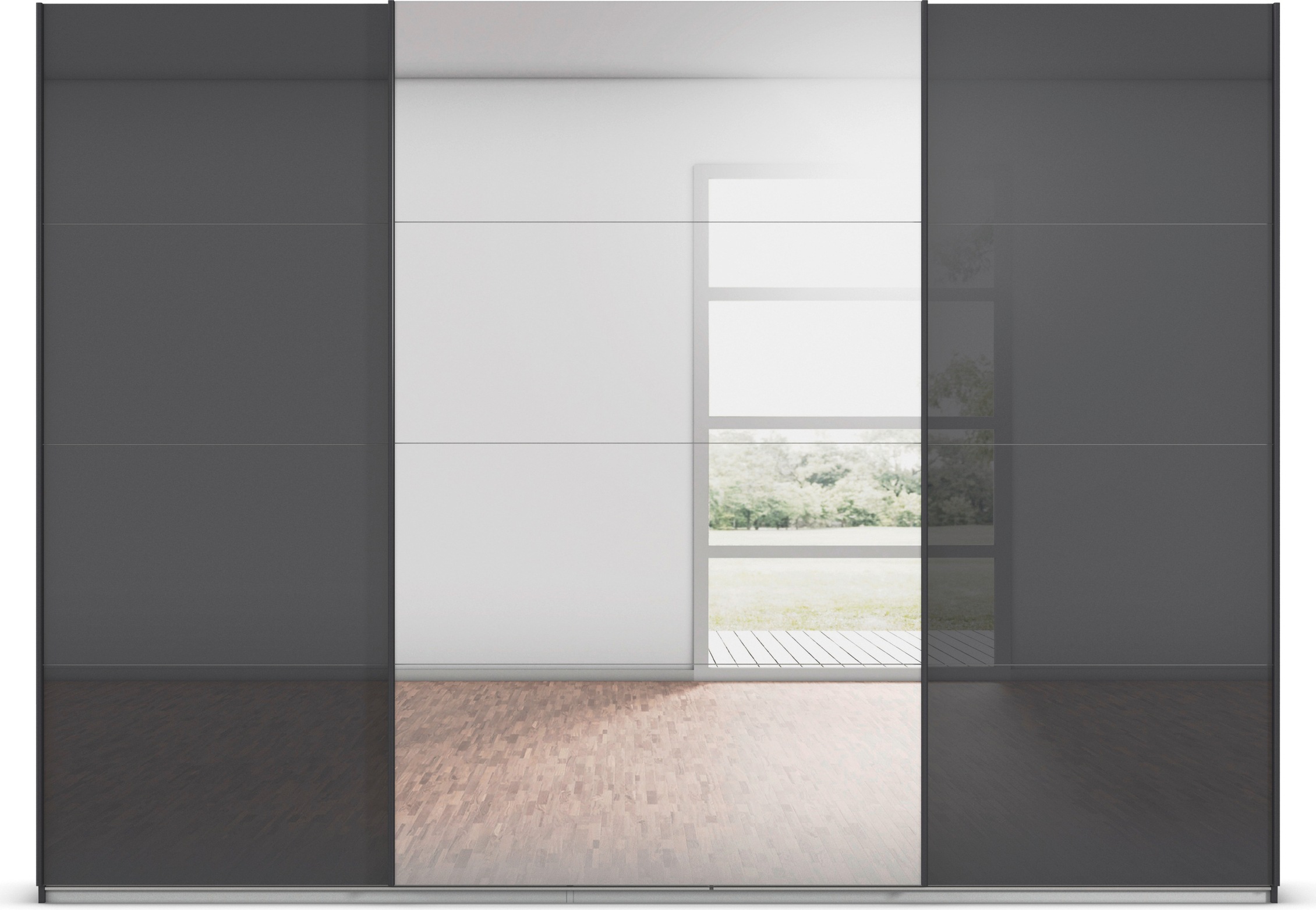 rauch Schwebetürenschrank »Kleiderschrank Kleiderschränke Schrank Garderobe AGORDO mit Glasfront«, durchdachte Innenausstattung, in 4 Breiten und 2 Höhen MADE IN GERMANY