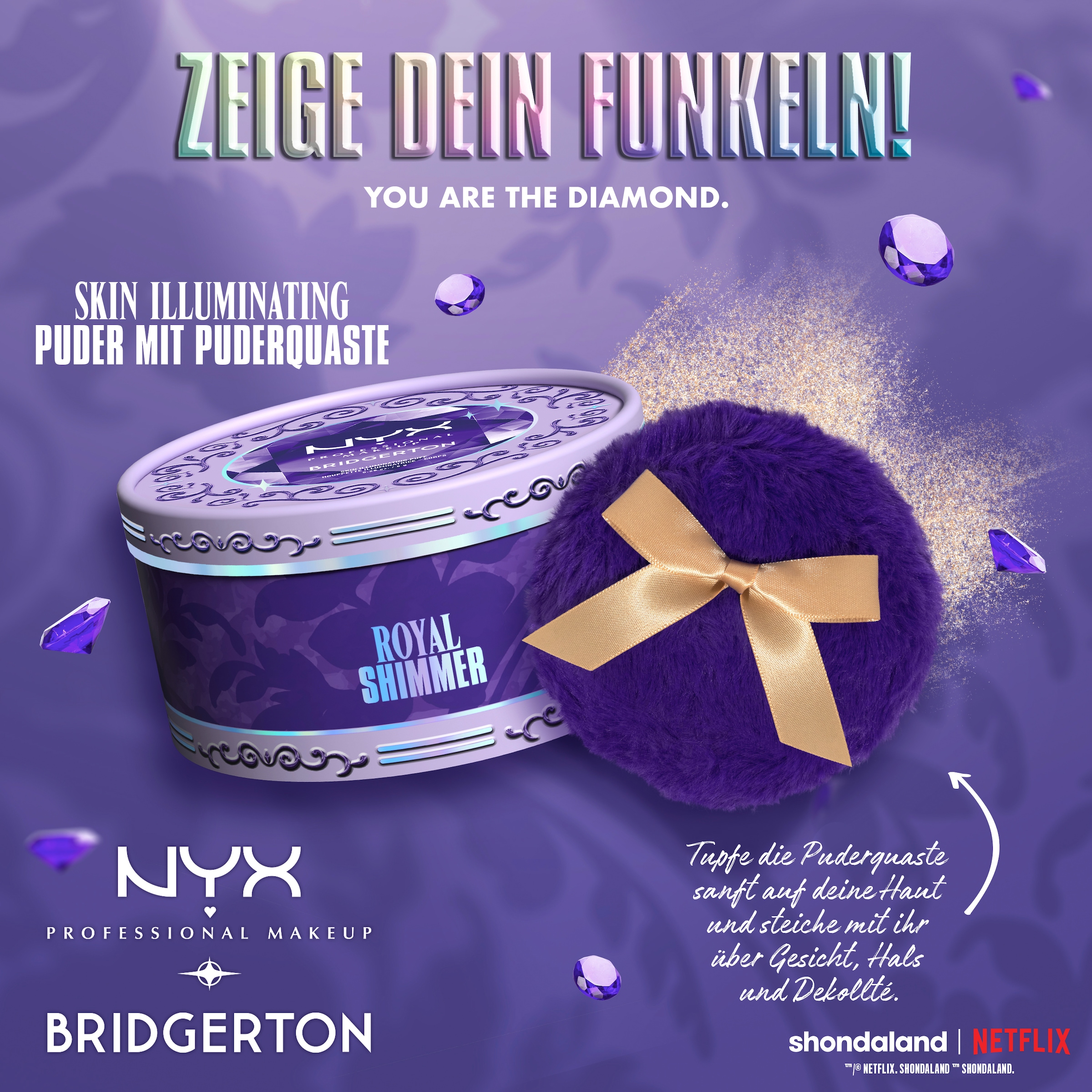 NYX PROFESSIONAL MAKEUP Highlighter »BRIDGERTON ROYAL SHIMMER SKIN ILLUMINATING PUDER« perlmuttveredelte Puder