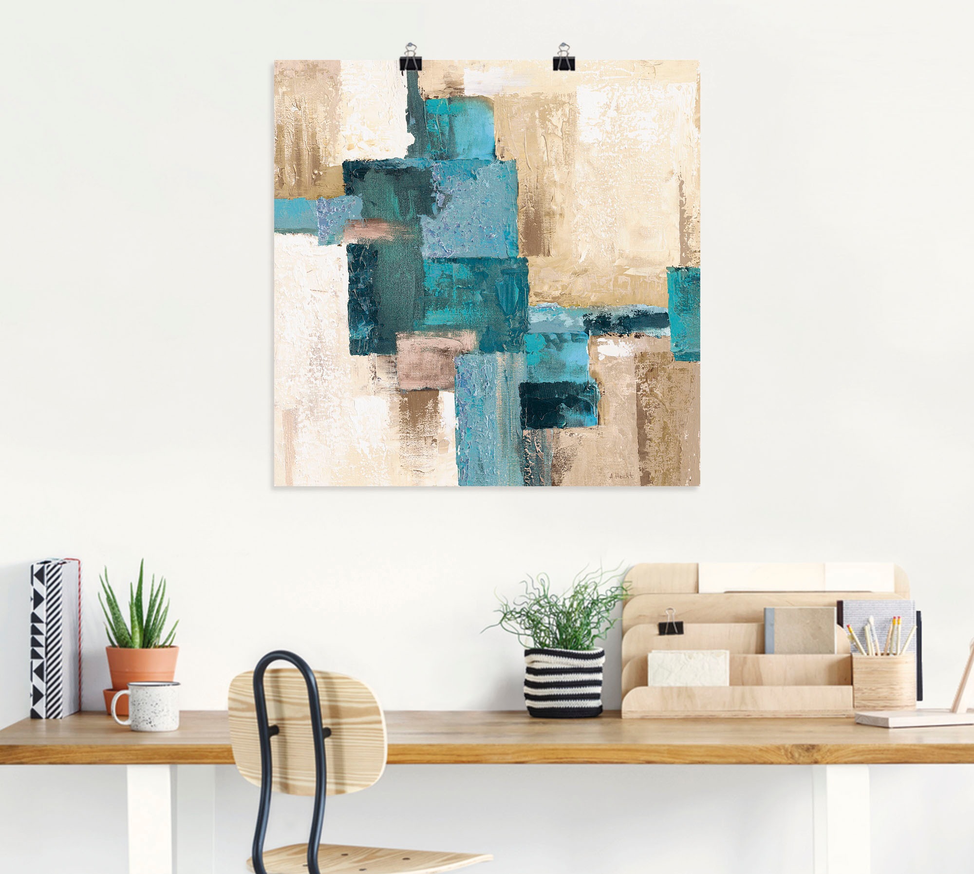 Artland Wandbild »Abstrakte Karos beige-türkis« Muster 1 Stk. tlg. als Alub günstig online kaufen