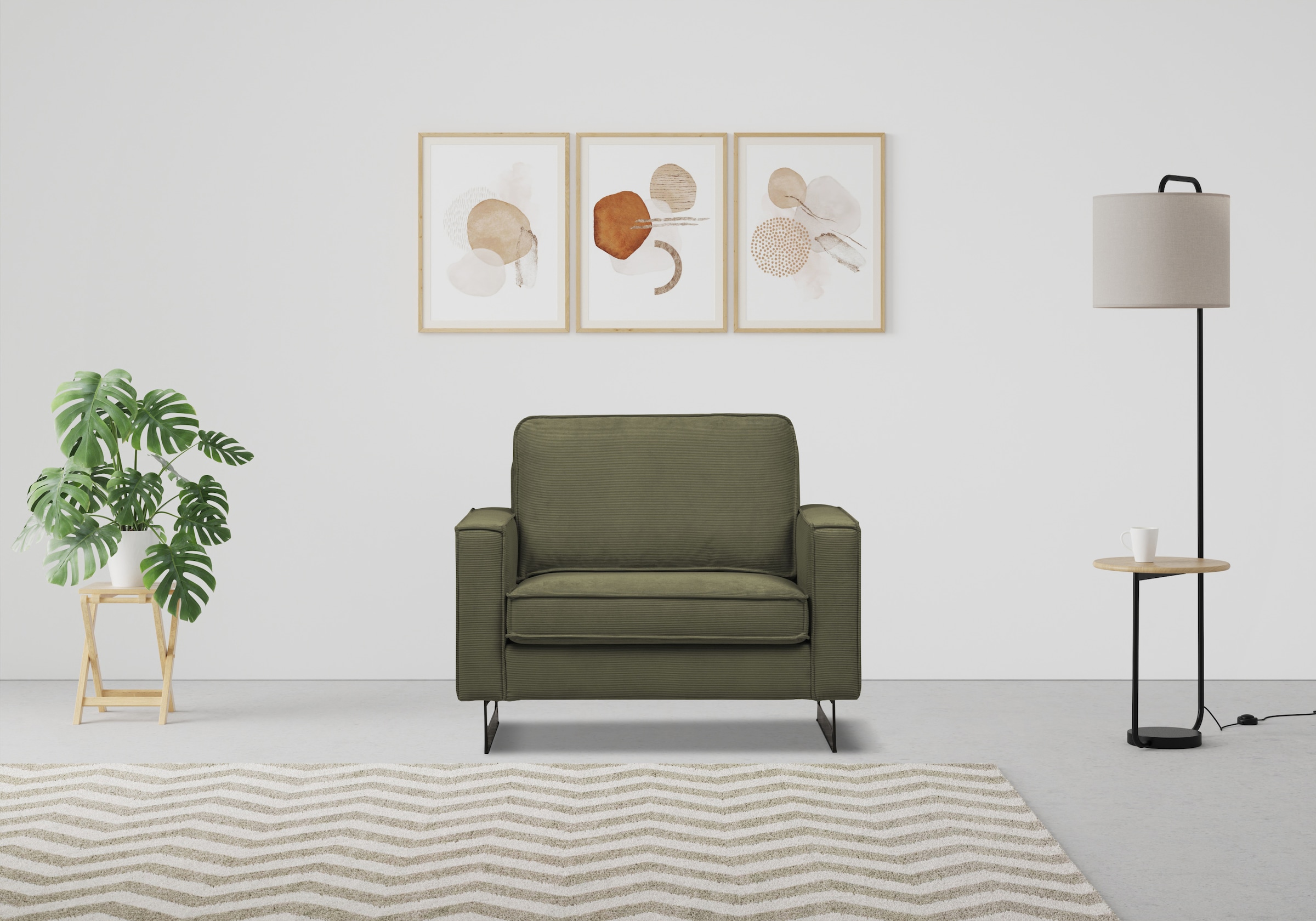 Places of Style Loveseat »Pinto 105 cm, Cord, Chenille, Lederoptik«, mit Keder, Metallfüßen und auch in Cord Bezug erhältlich
