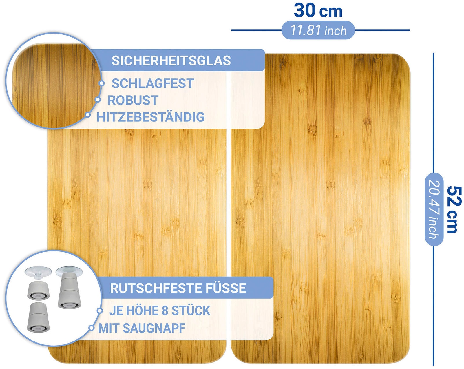 WENKO Herd-Abdeckplatte »Universal Modell Holz-Optik«, (Set, 2 tlg.), Herdabdeckung für alle Herdarten, kratzfest, mit rutschfesten Füßen
