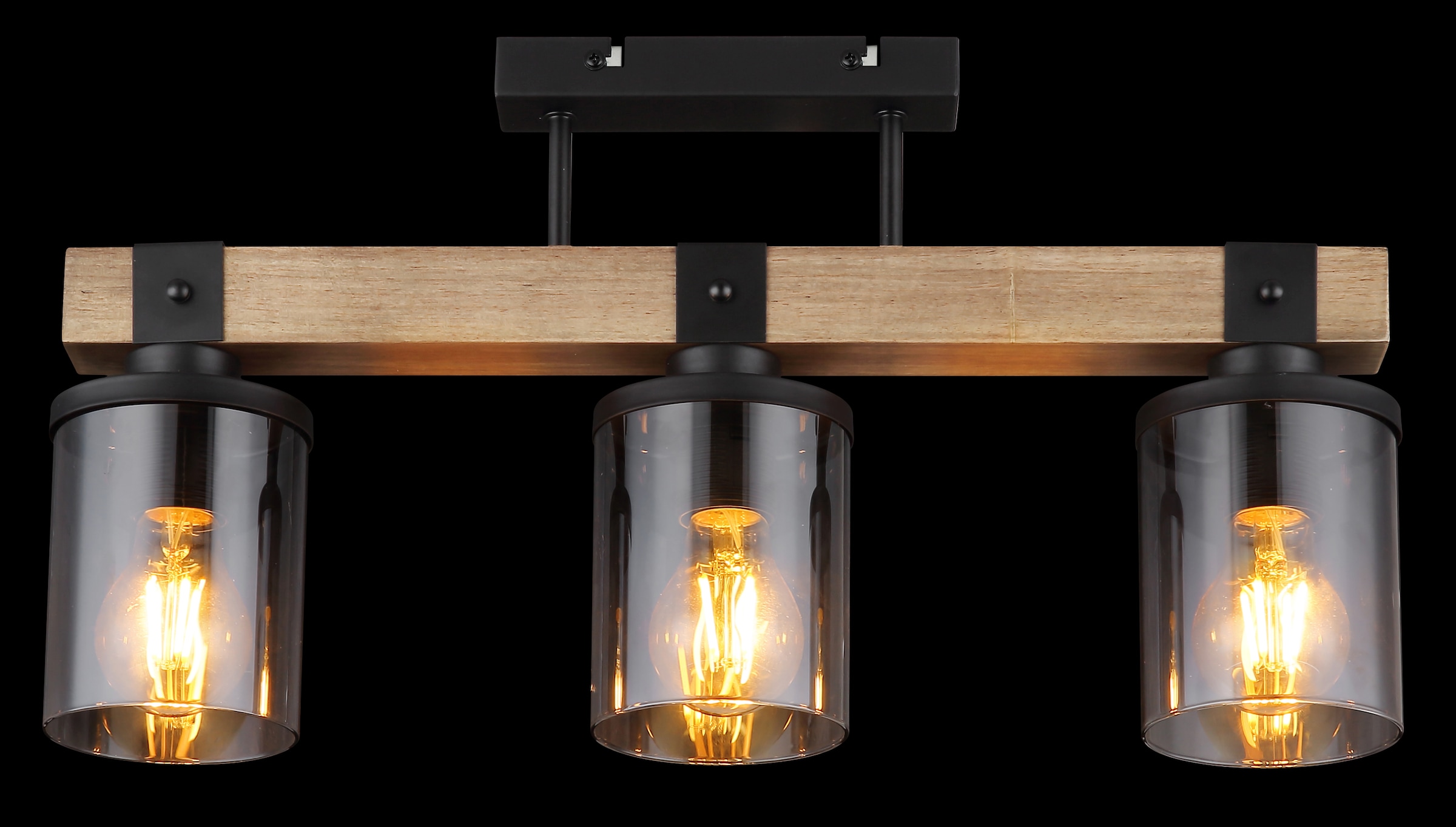 GLOBO LIGHTING Deckenleuchte »LILA«, Leuchtmittel E27 | ohne Leuchtmittel, Deckenlampe/schwarz/Holz/Glas rauchfarben/Wohnzimmer/Esszimmrt