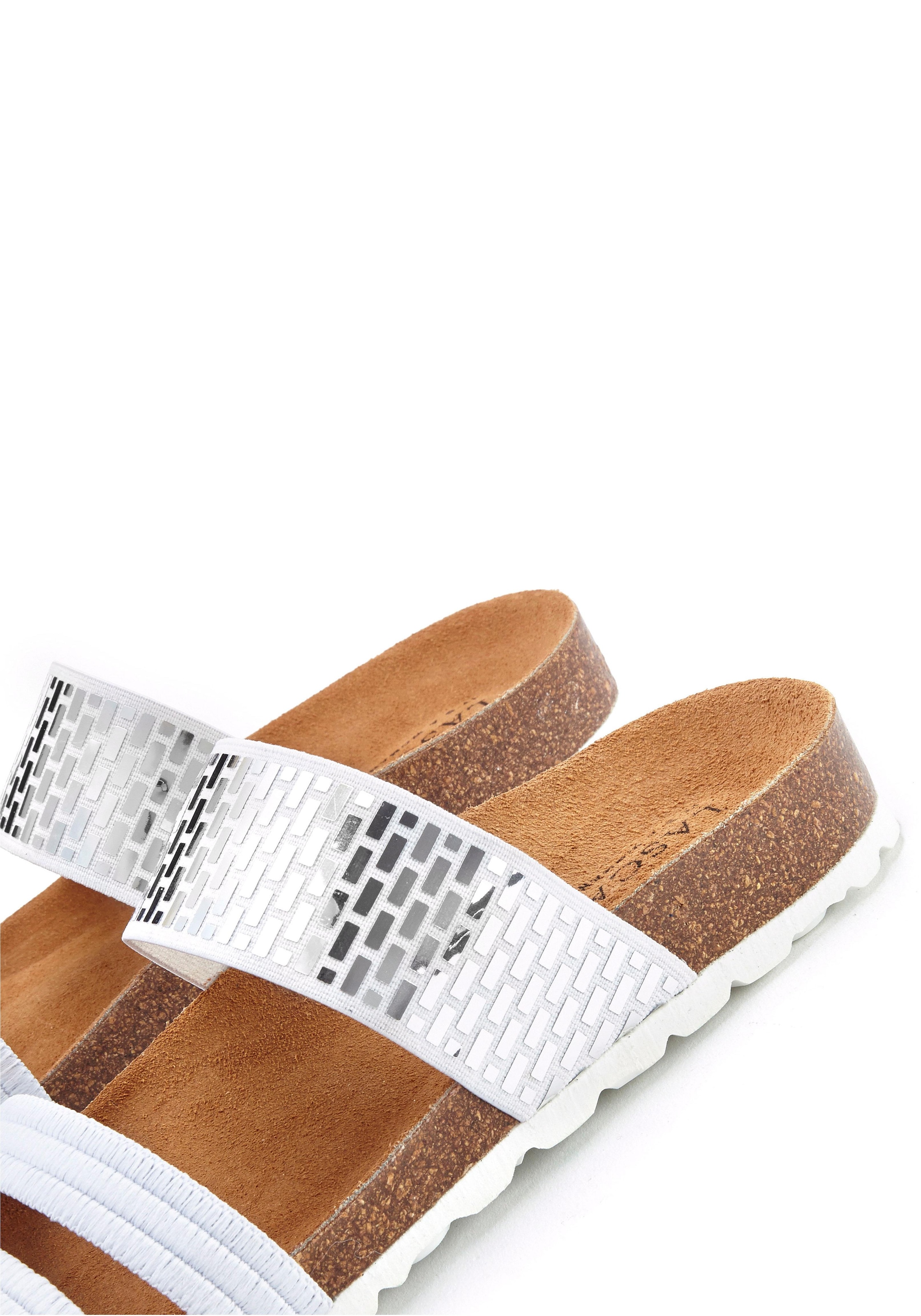 LASCANA Pantolette »Mule, Sandale, offener Schuh,«, mit Komfortkorkfußbett aus Leder und elastischen Riemchen