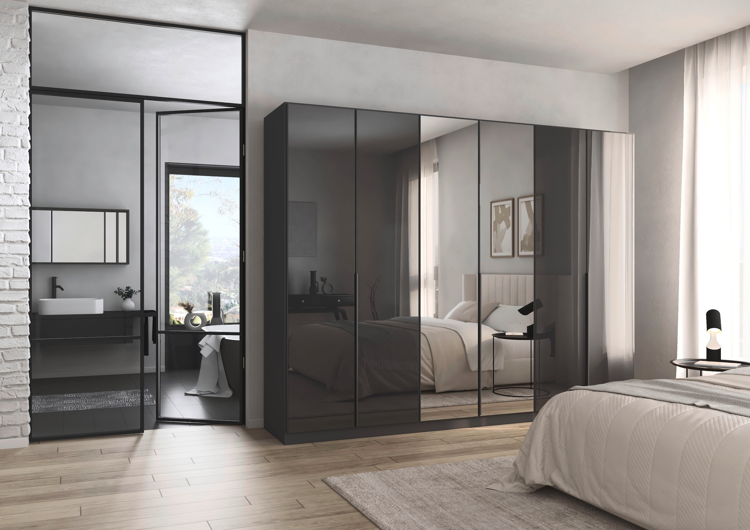 rauch Drehtürenschrank »Kleiderschrank Kleiderschränke Schrank Garderobe AGORDO mit Glasfront«, (in zwei Griff-Farben), durchdachte Innenausstattung, in 6 Breiten und 2 Höhen MADE IN GERMANY