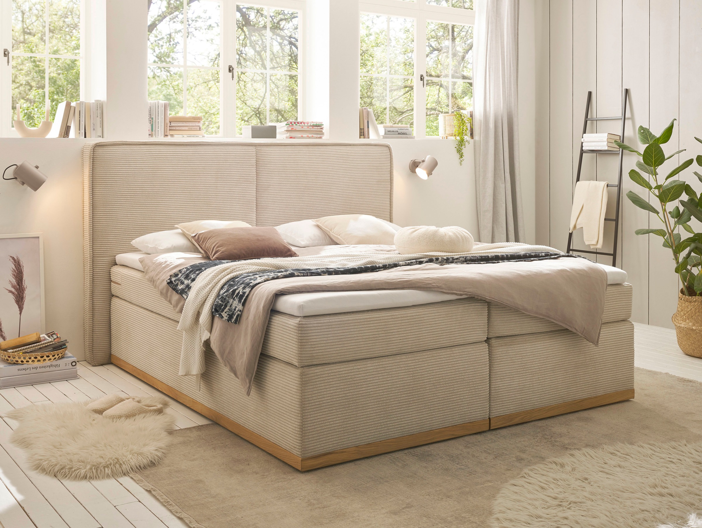 Home affaire Boxspringbett »SHERWOOD Cord Hotelbett, Polsterbett Premiumbett Boxbett«, (Bestseller Otto´s Choice Luxusbett in 4 Breiten), Hochwertiger Cord,weiche Velours-Struktur, mit premium Topper